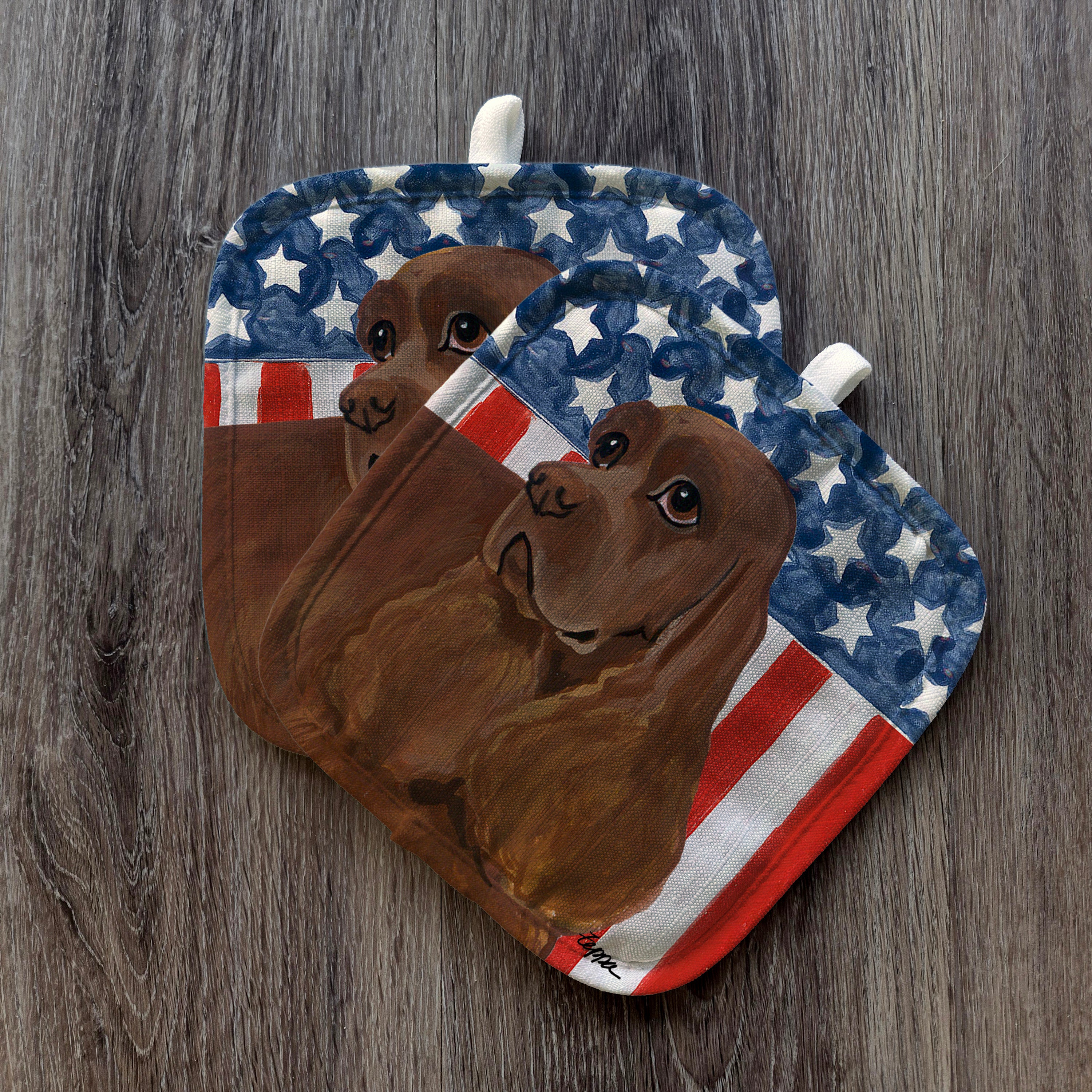 Chocolate Cocker Spaniel Americana Pot Holder Set