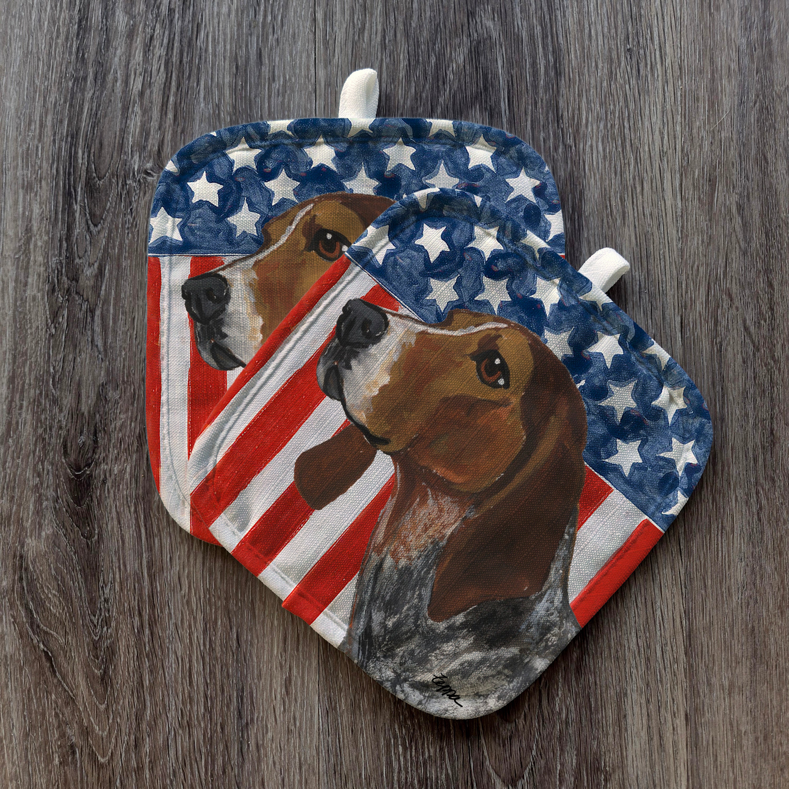 American English Coonhound Americana Pot Holder Set