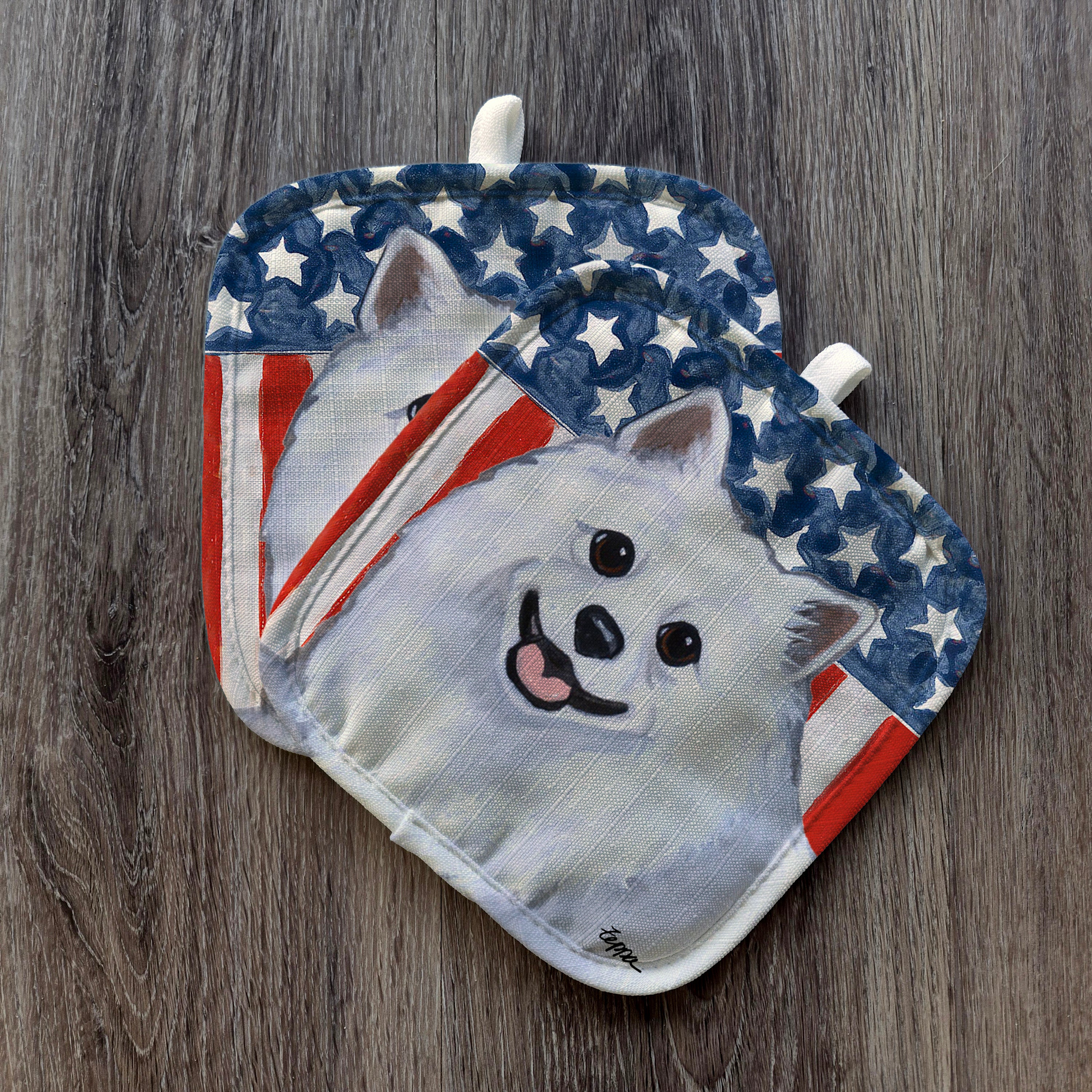 American Eskimo Dog Americana Pot Holder Set