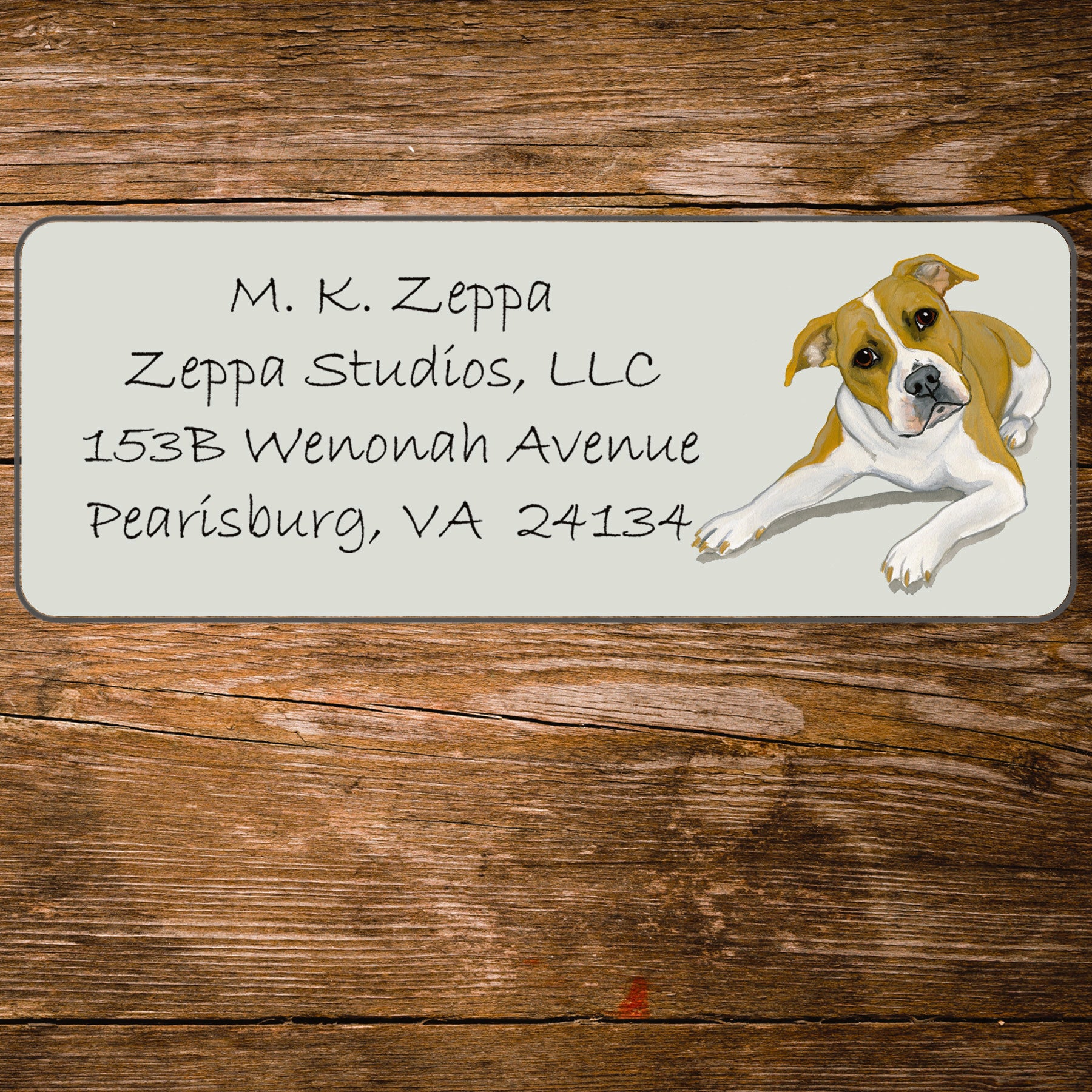 Address label with a Pit Bull Terrier illustration