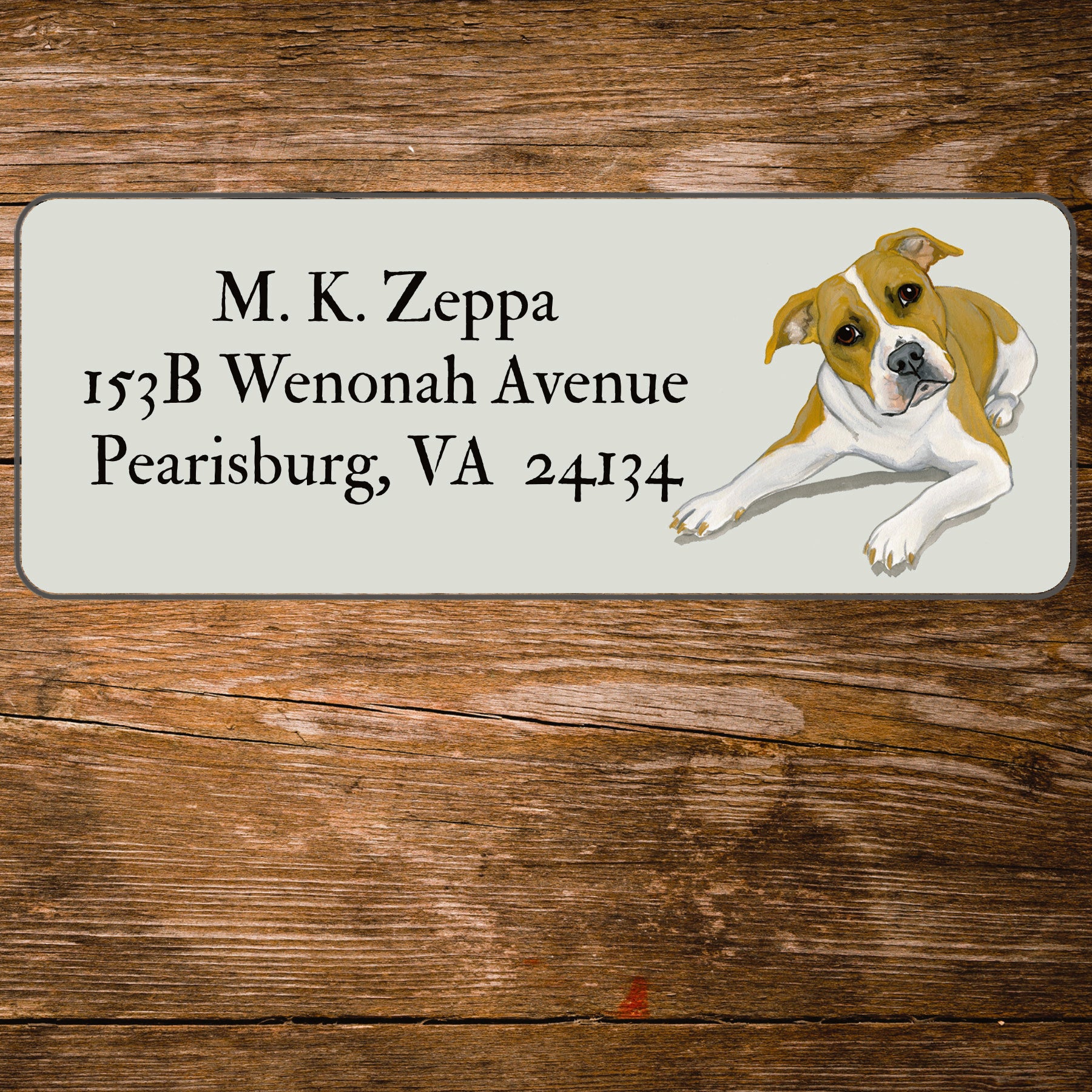 Address label with a Pit Bull Terrier illustration