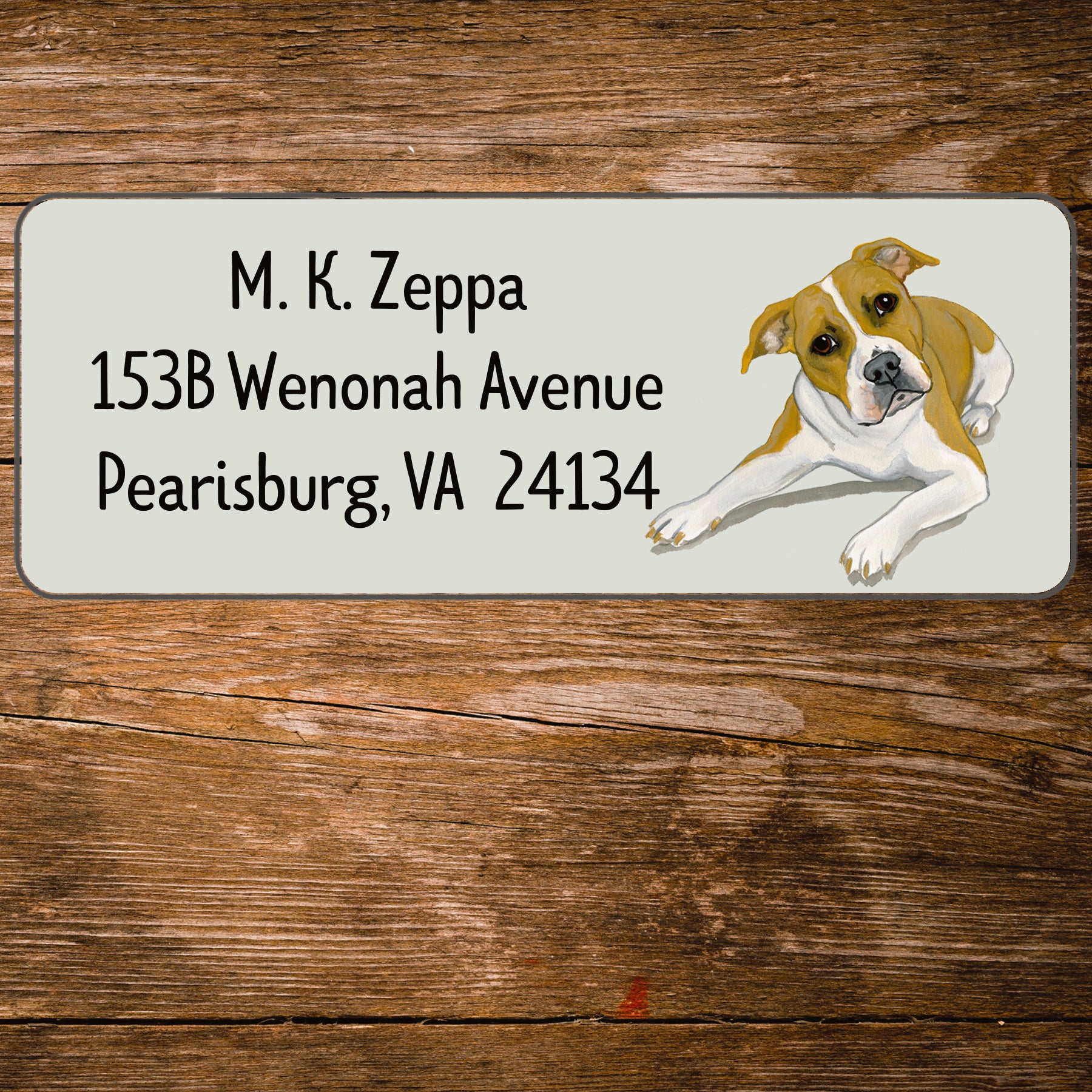 Address label with a Pit Bull Terrier illustration