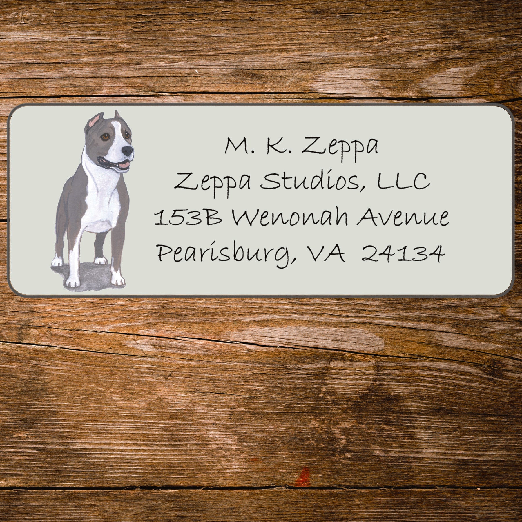 Return address label with an American Pit Bull Terrier illustration