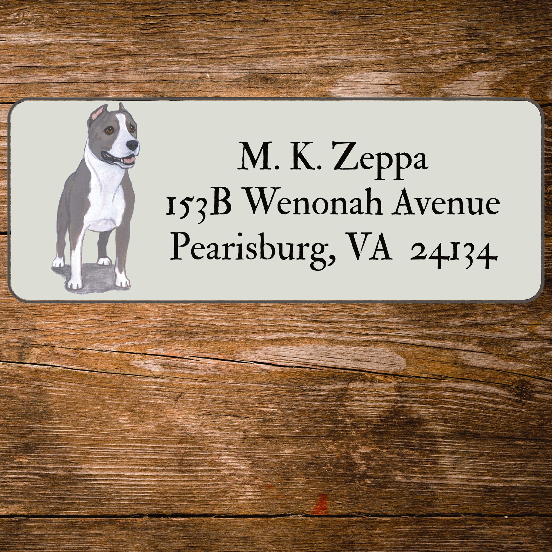 Return address label with an American Pit Bull Terrier illustration