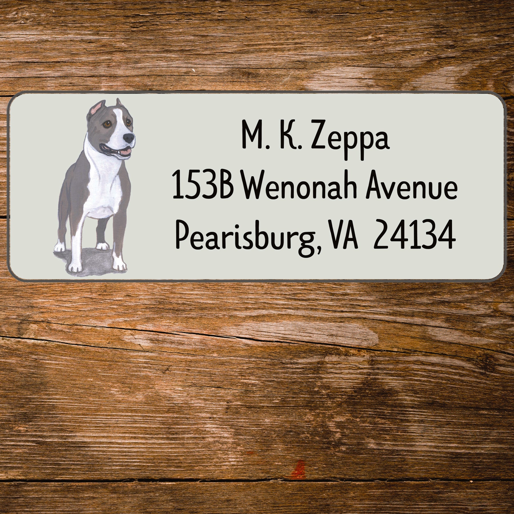 Return address label with an American Pit Bull Terrier illustration
