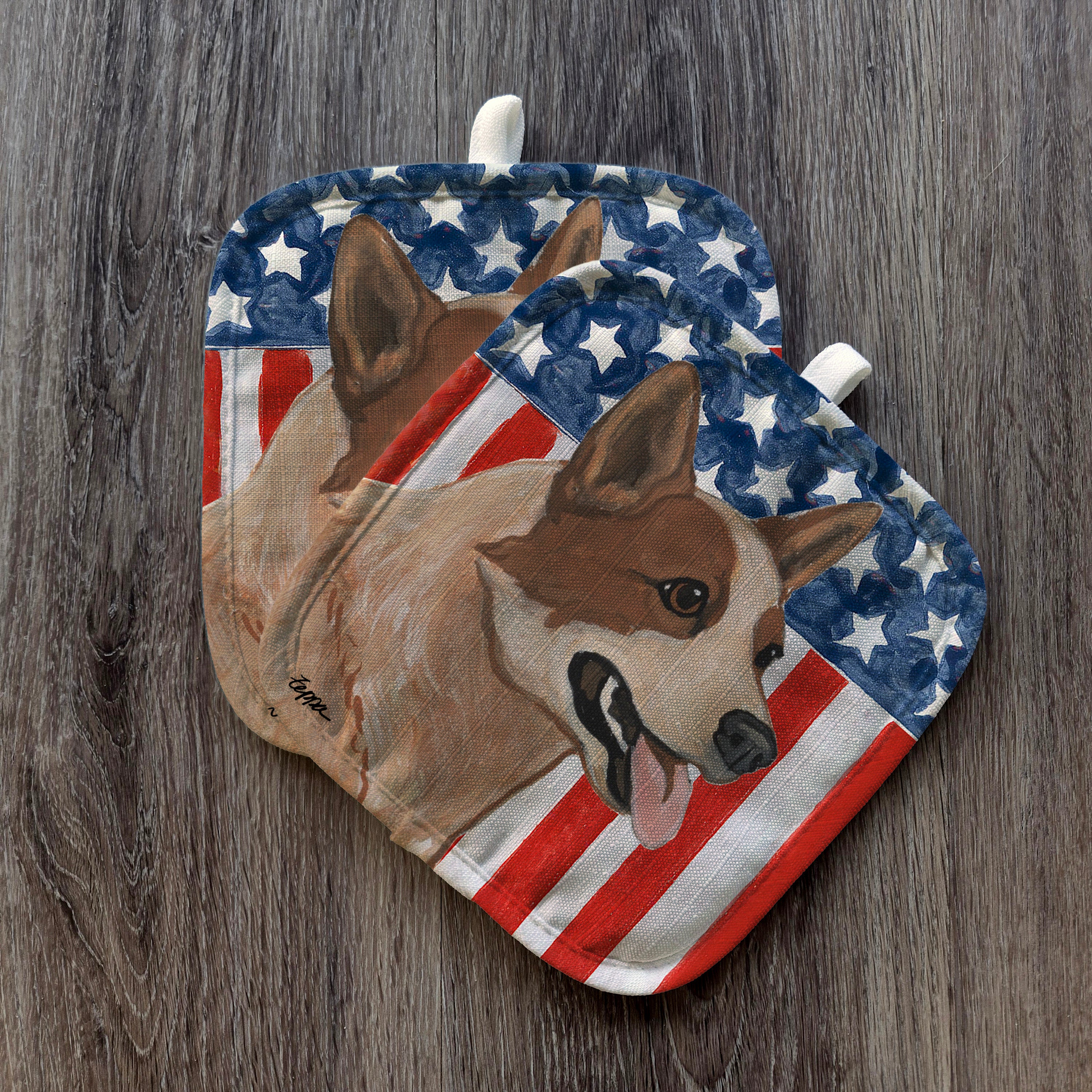 Red Merle Australian Cattle Dog Americana Pot Holder Set