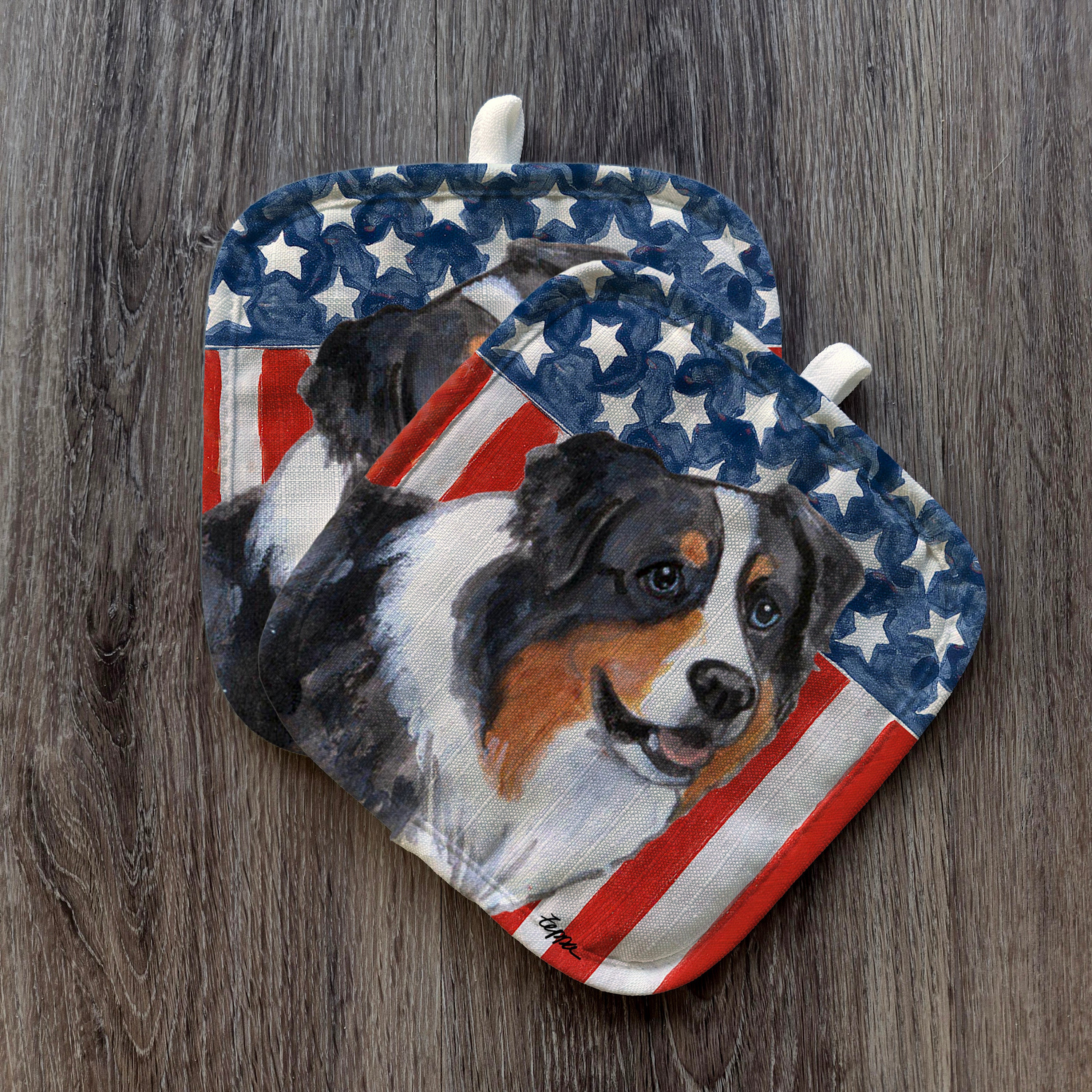 Australian Shepherd Americana Pot Holder Set