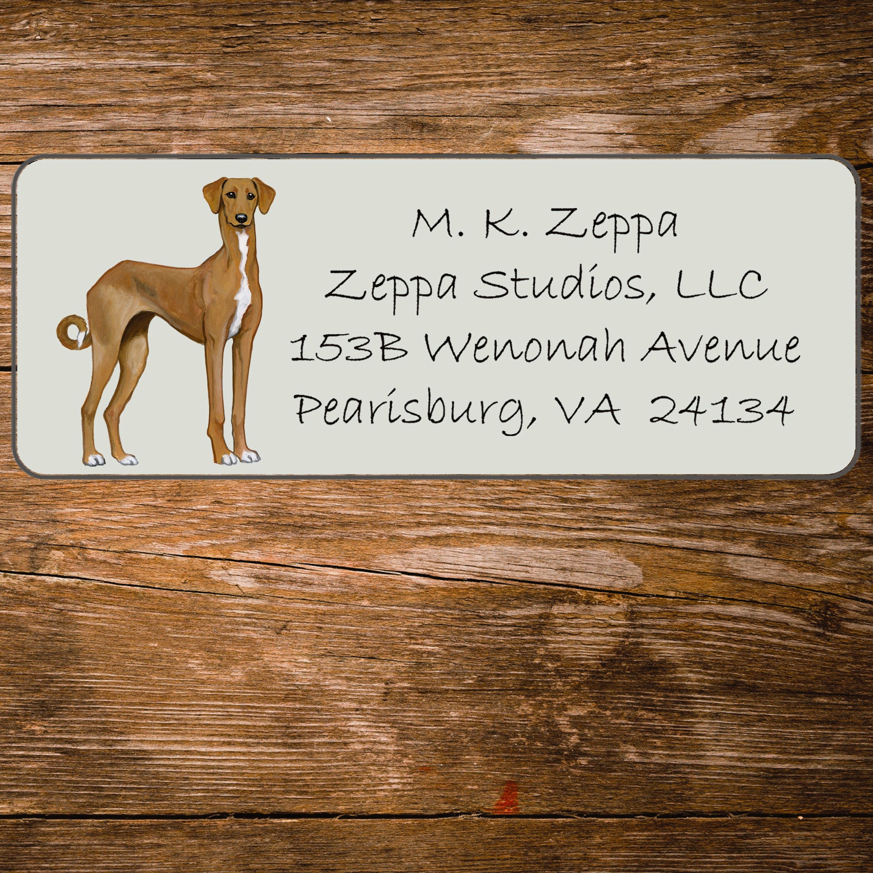 Return Address Label with an illustration of an Azawakh dog.