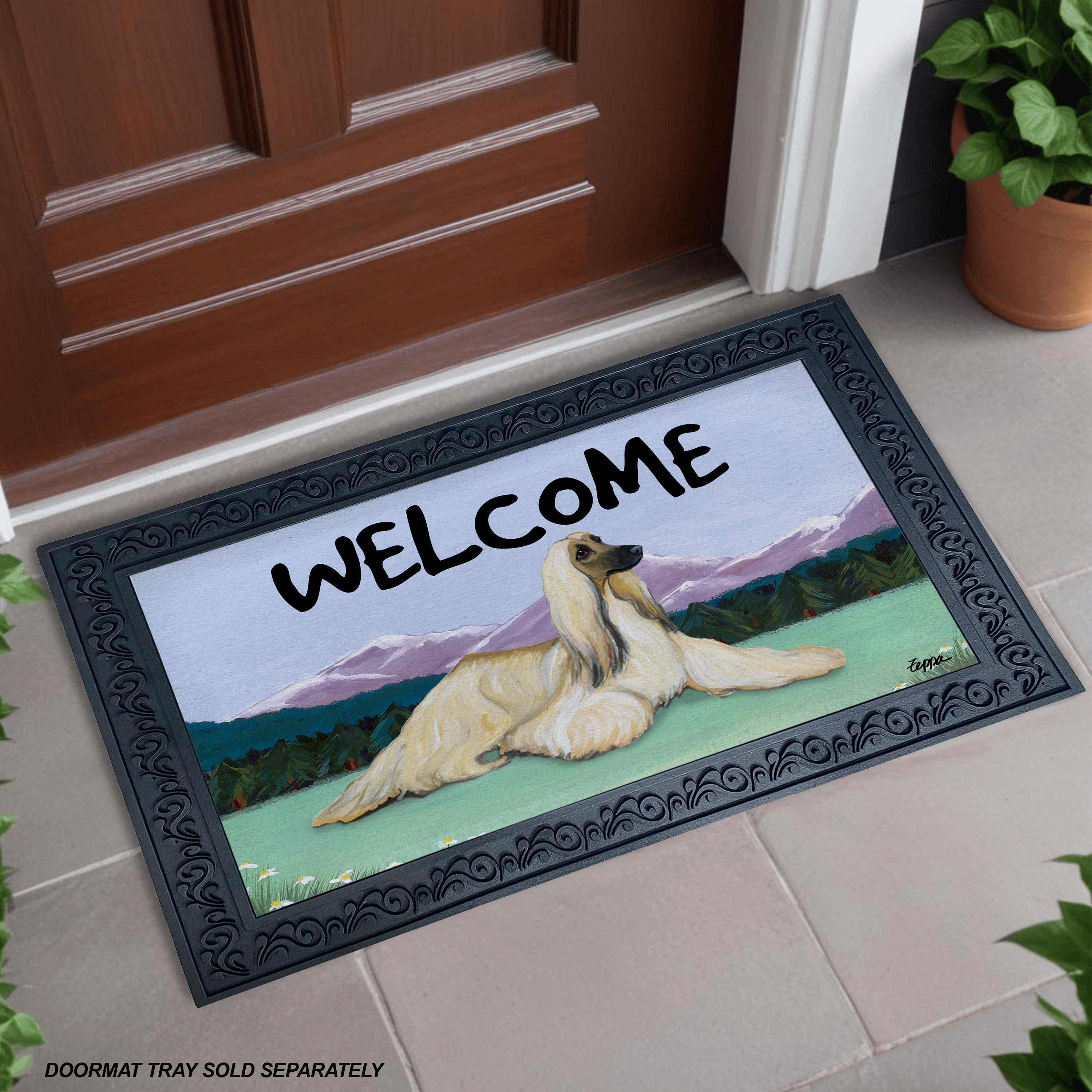 Afghan Hound Mountain Scene Welcome Mat