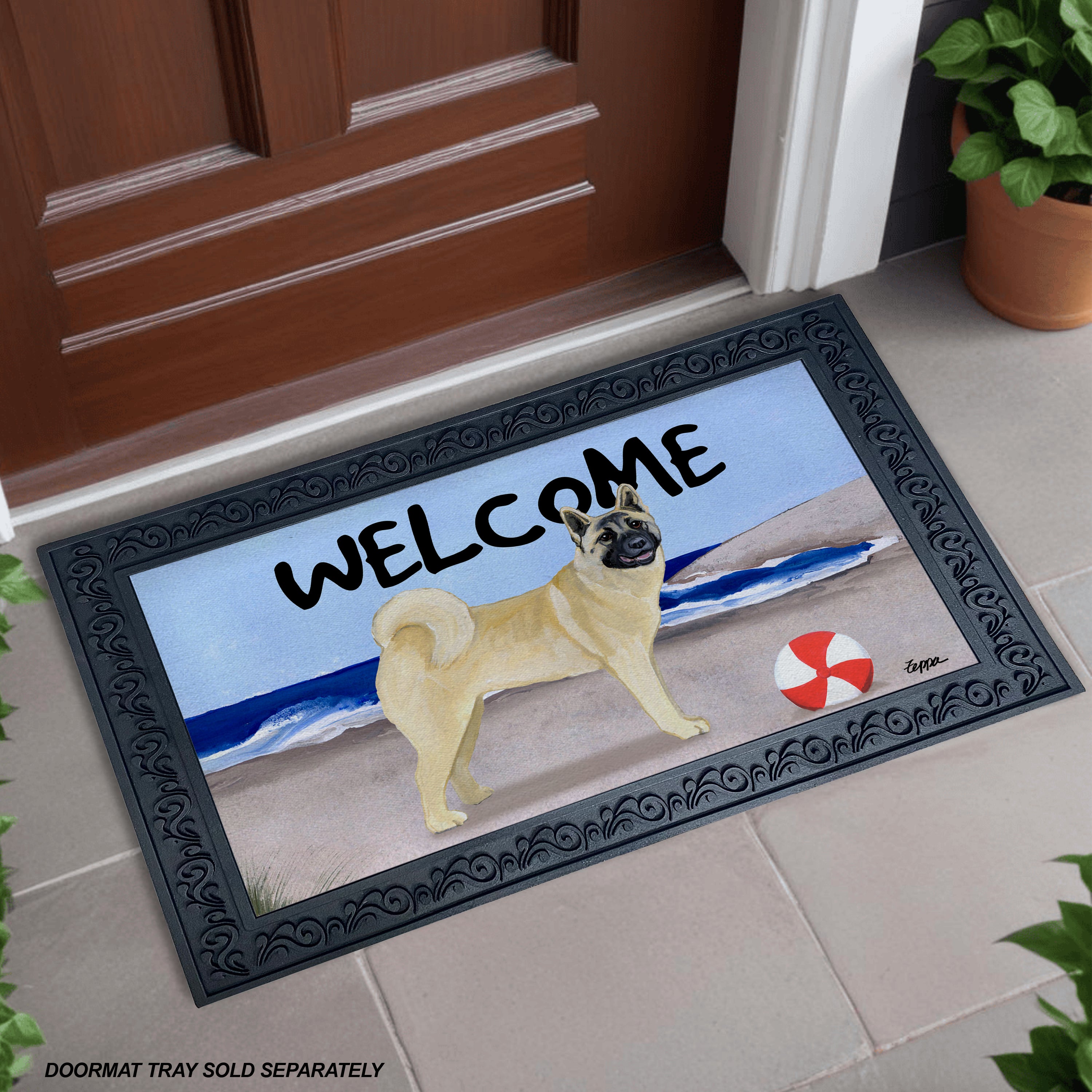 Akita Beach Scene Welcome Mat