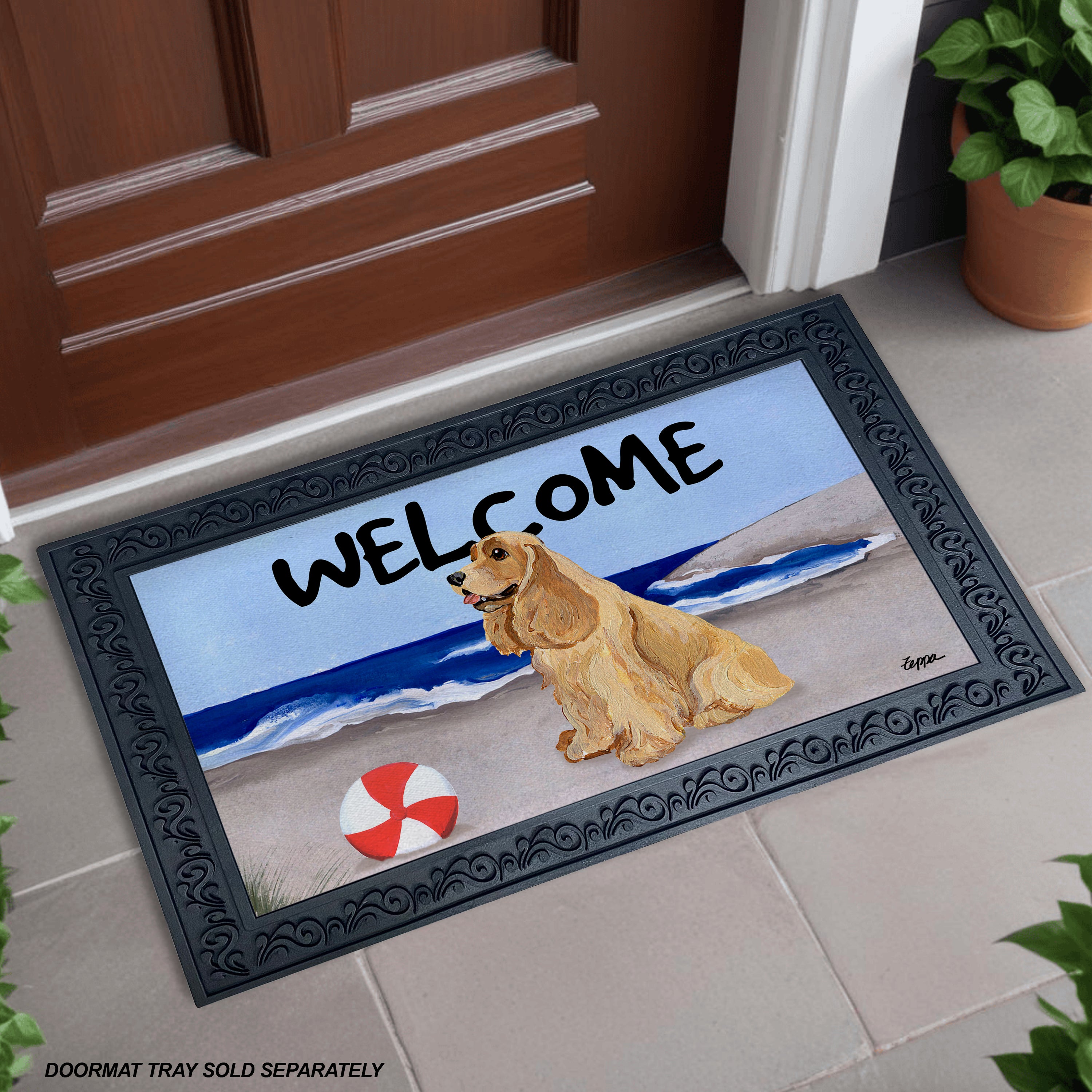 Blonde Cocker Spaniel Beach Scene Welcome Mat