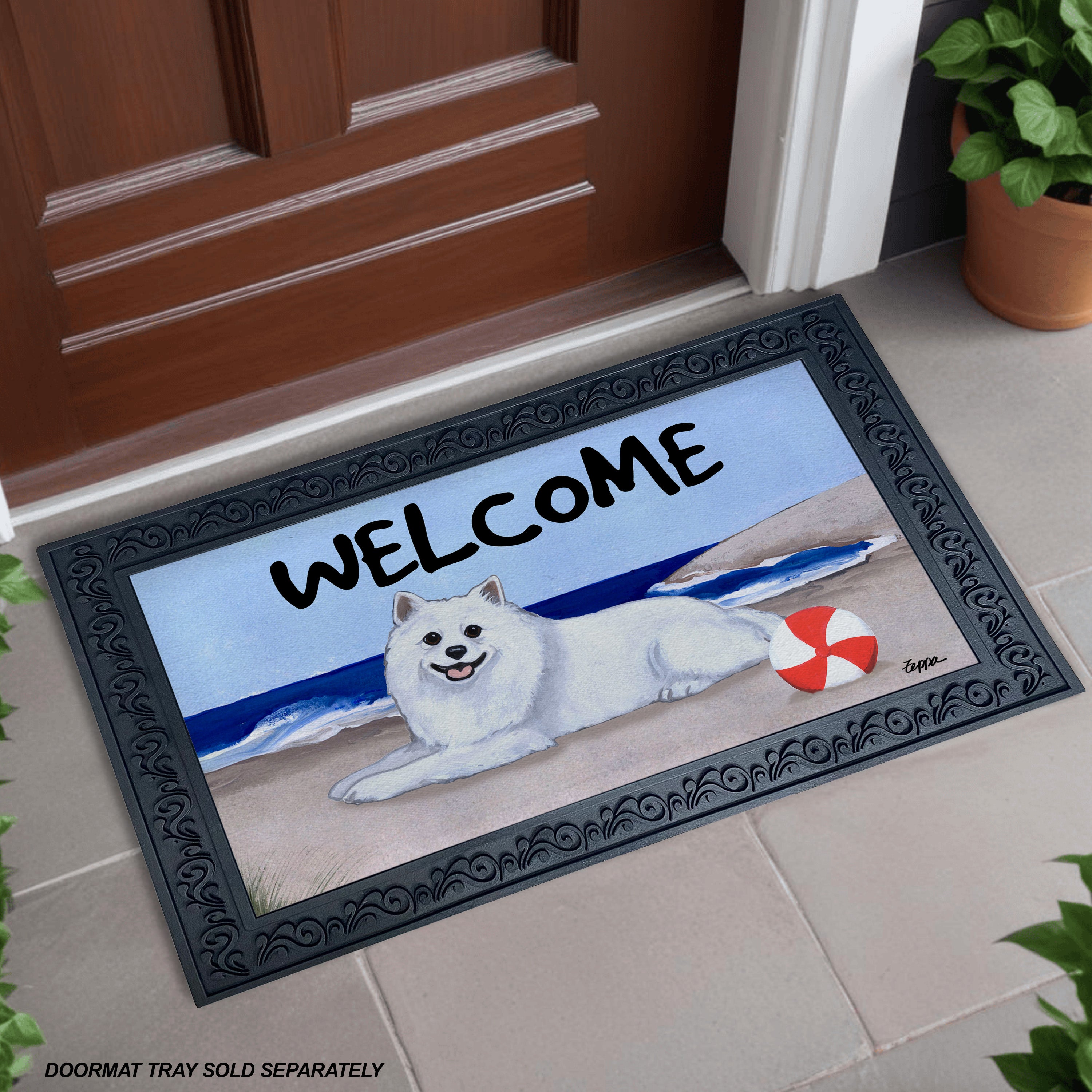 American Eskimo Dog Beach Scene Welcome Mat