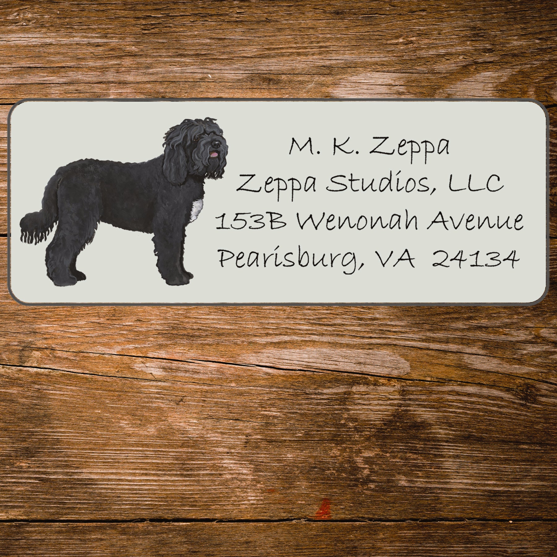 Return address label with an illustration of a Barbet