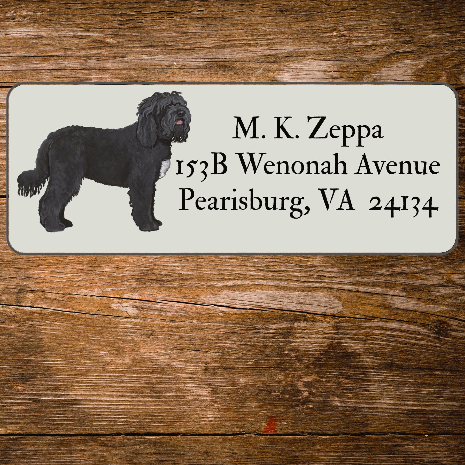 Return address label with an illustration of a Barbet
