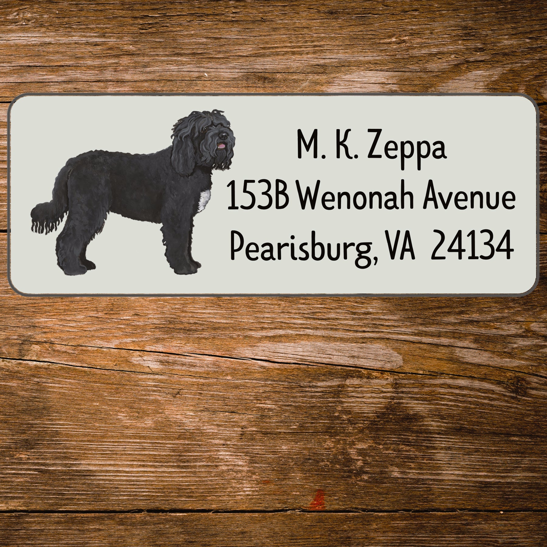 Return address label with an illustration of a Barbet