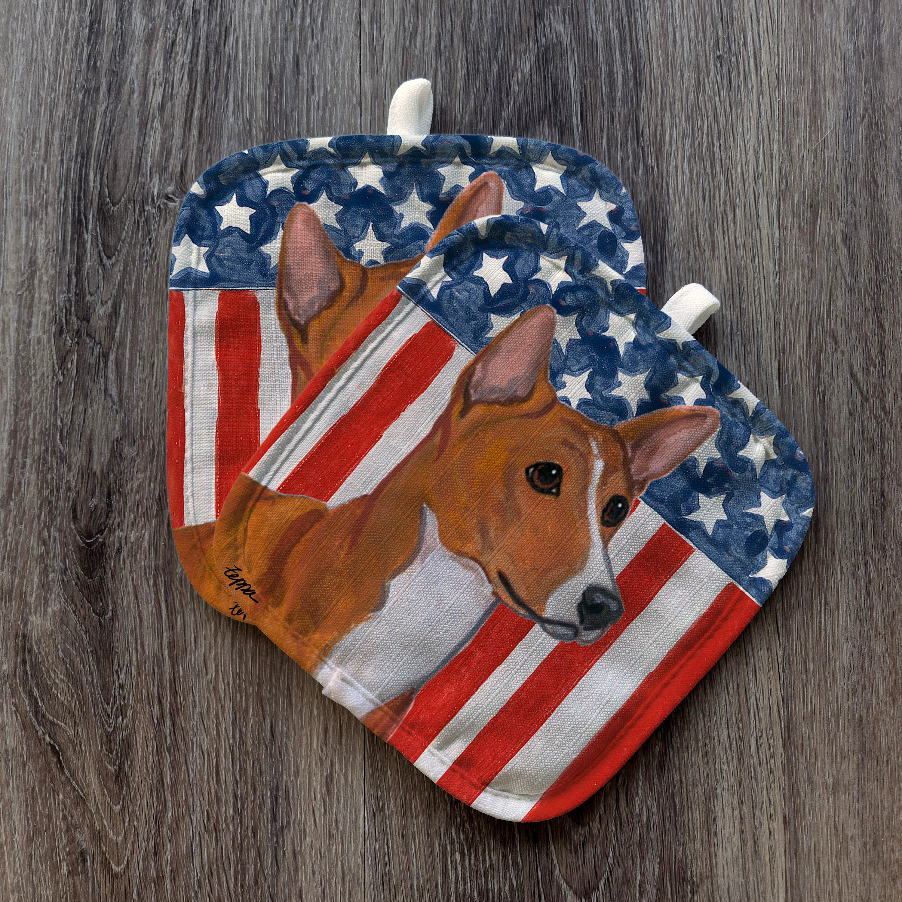 Basenji Americana Pot Holder Set