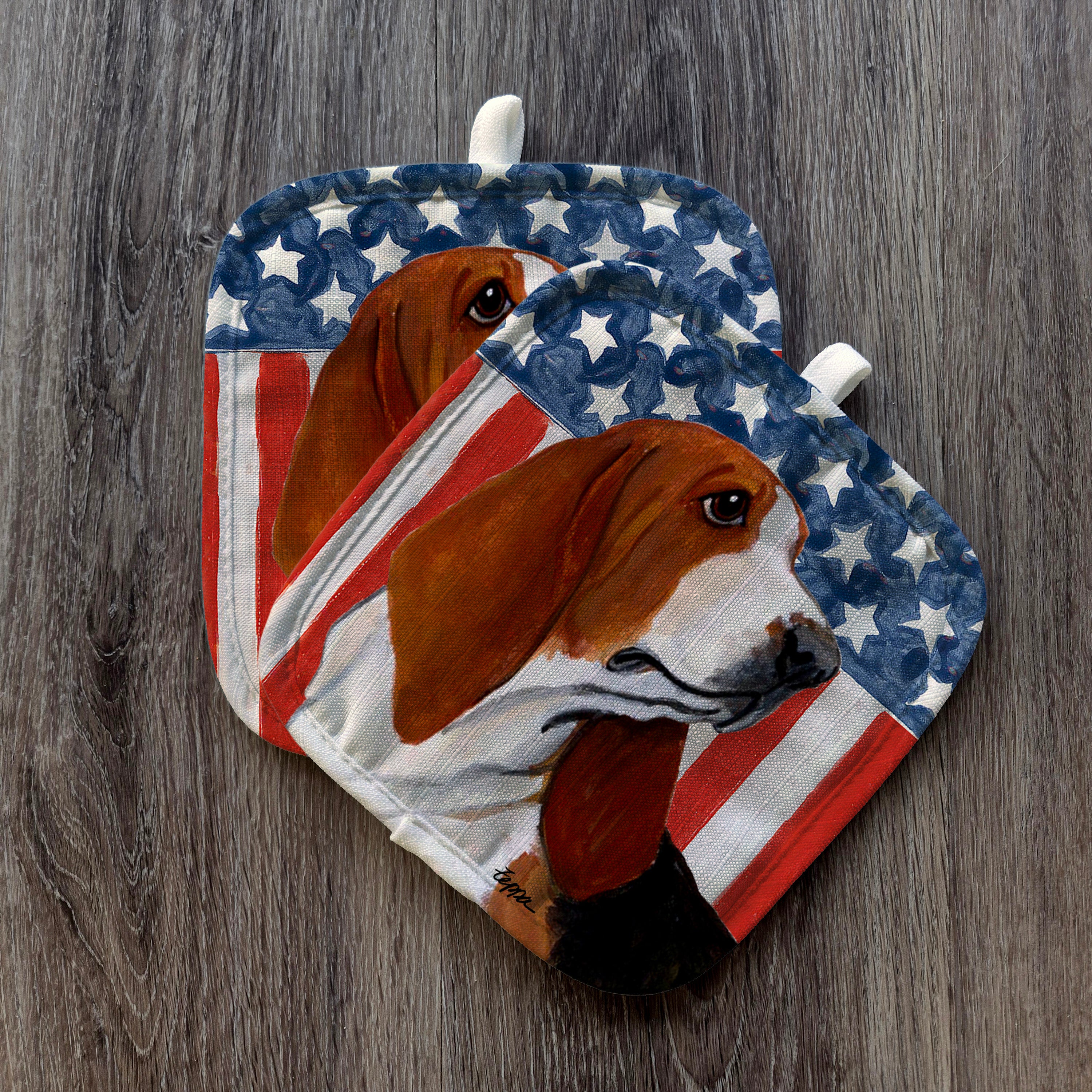 Basset Hound Americana Pot Holder Set