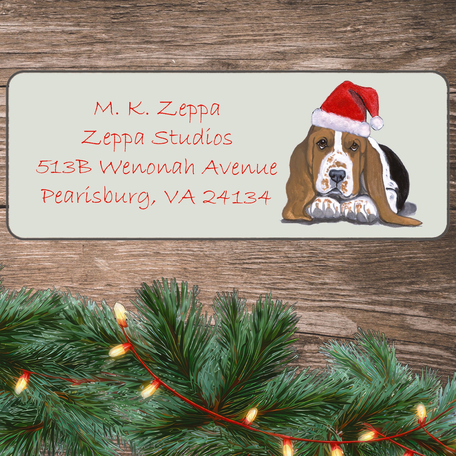 Basset Hound Christmas Return Address Label