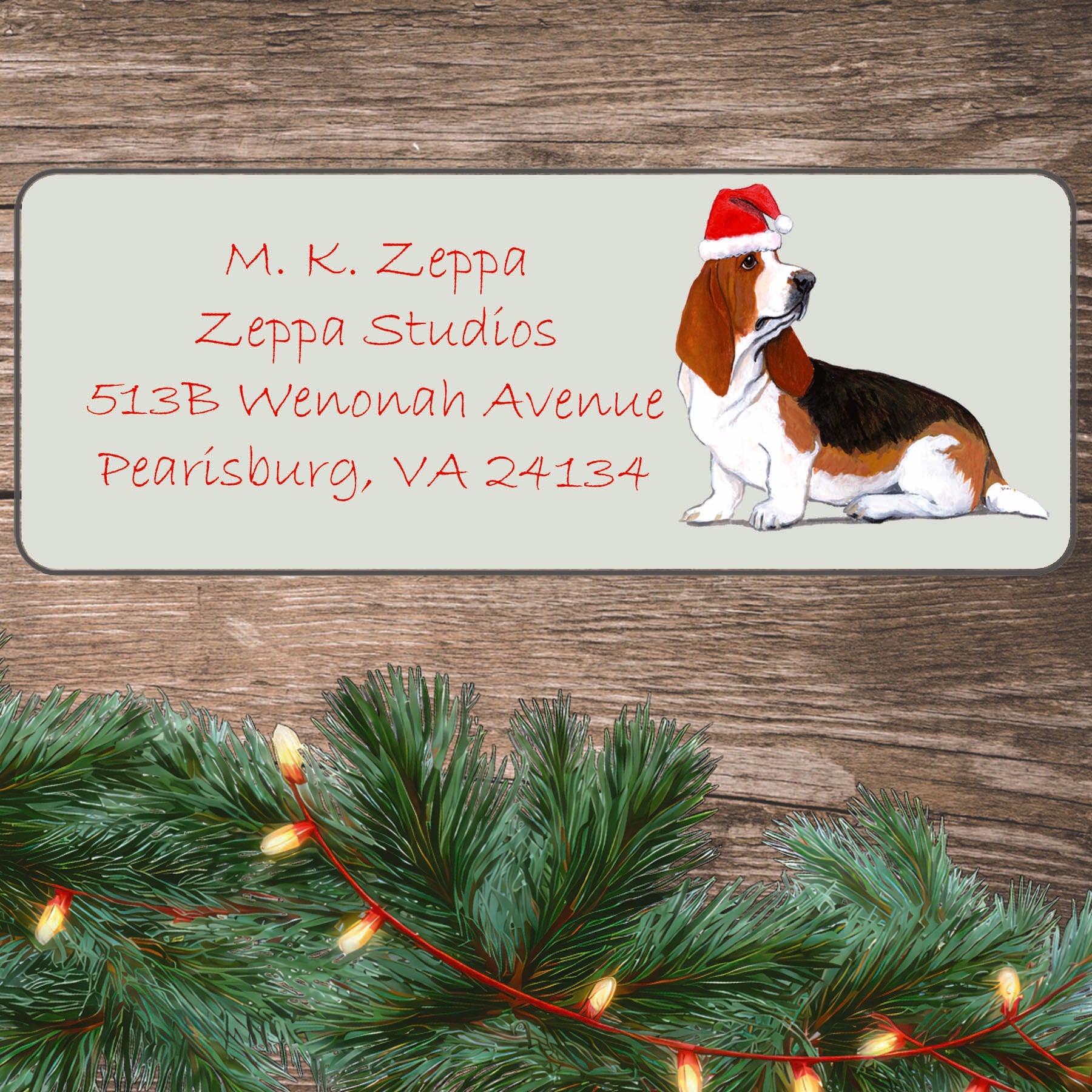 Basset Hound Christmas Return Address Label