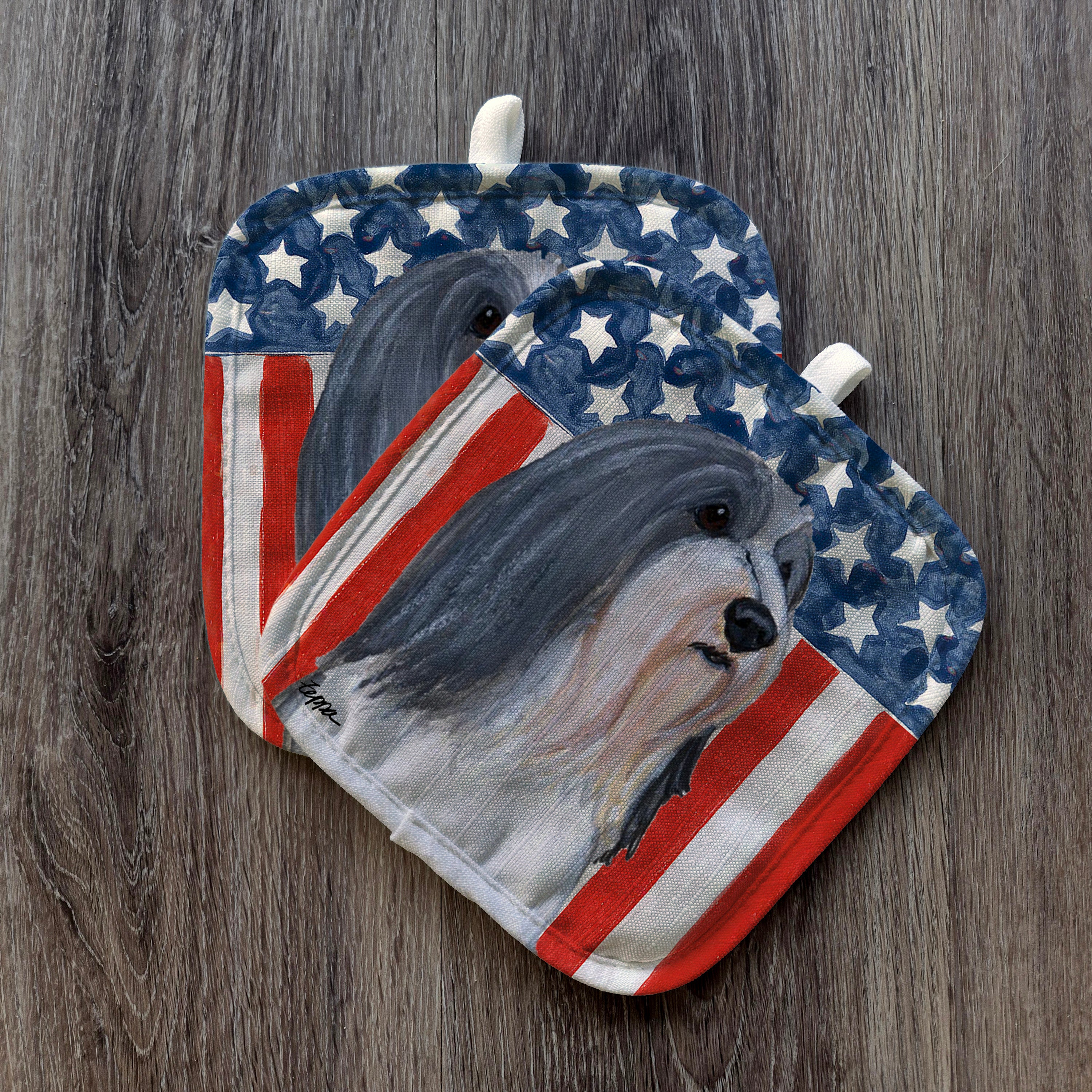 Bearded Collie Americana Pot Holder Set