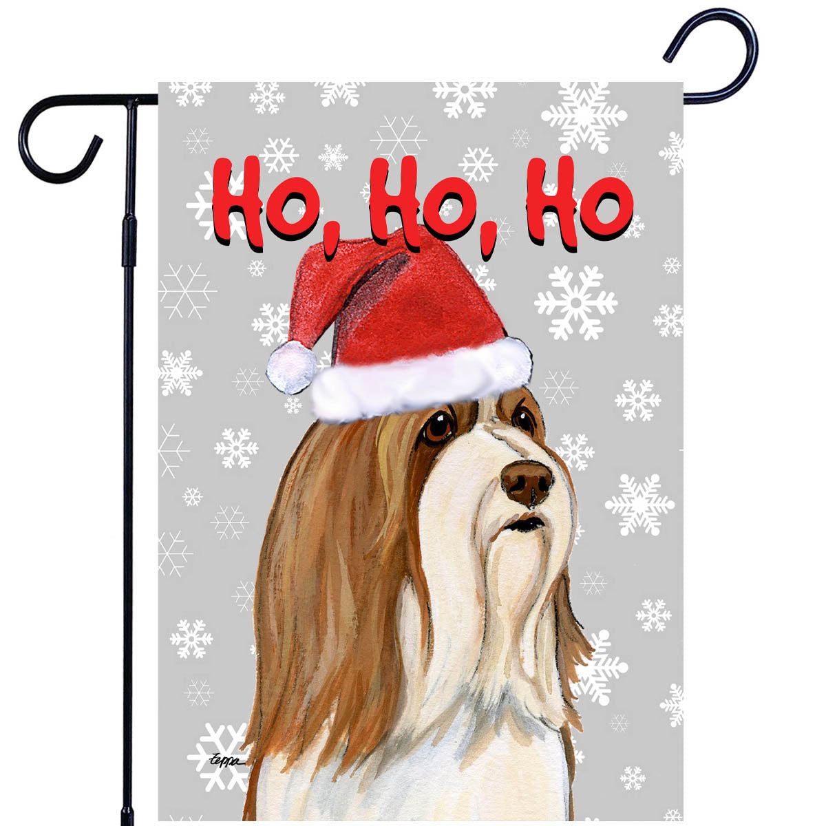 Bearded Collie Ho Ho Ho Garden Flag