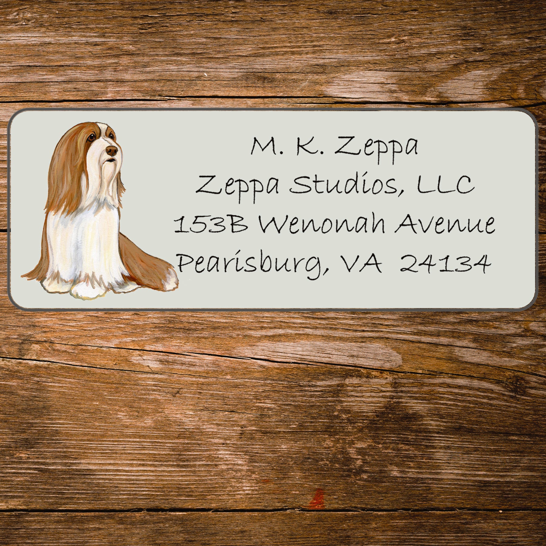 Return address label with a Bearded Collie illustration