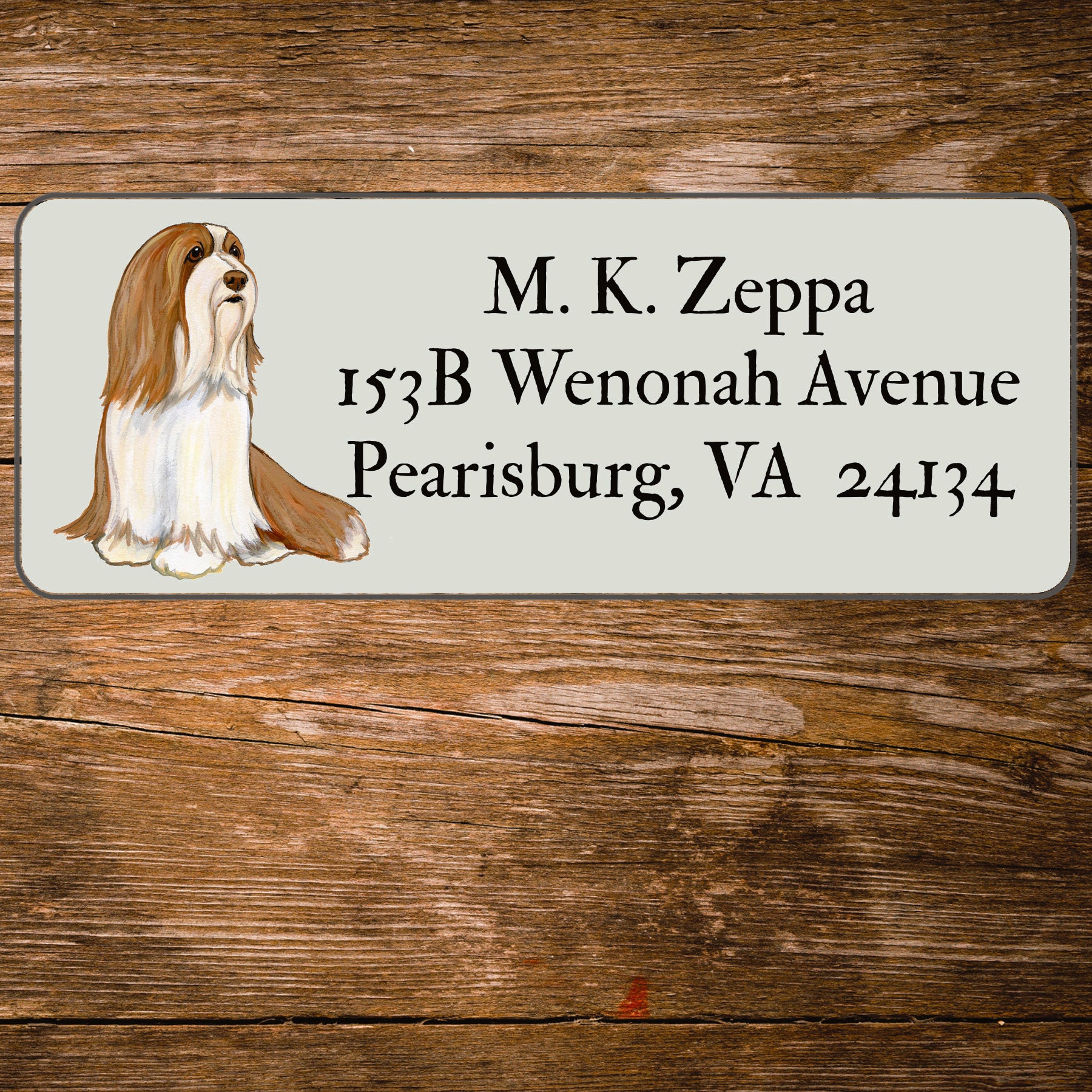 Return address label with a Bearded Collie illustration