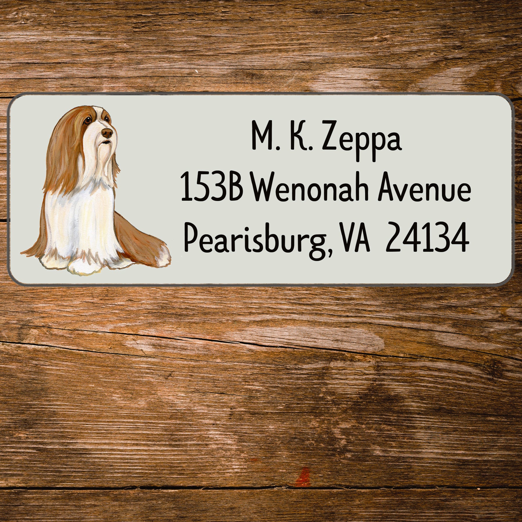 Return address label with a Bearded Collie illustration