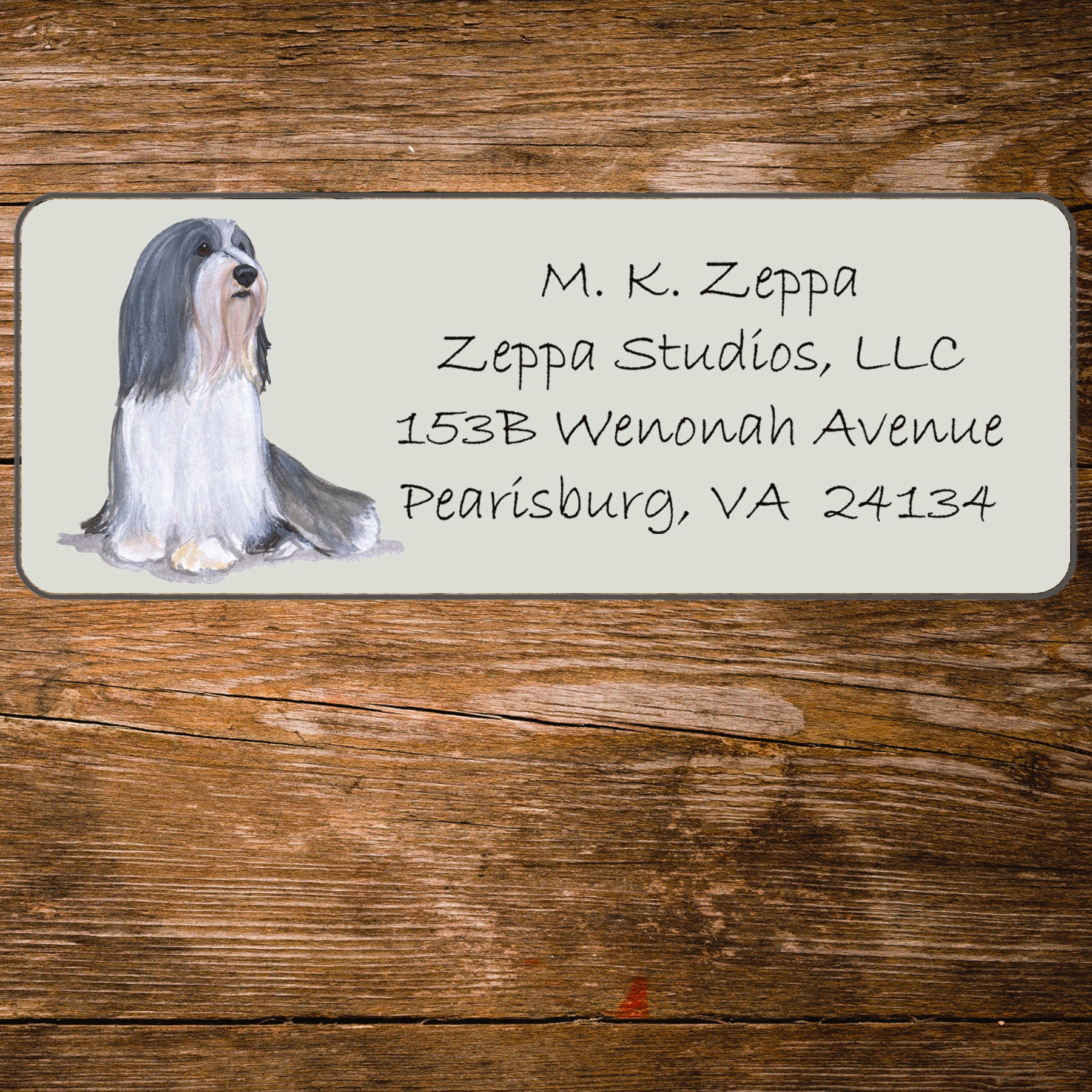 Return address label with a Bearded Collie illustration