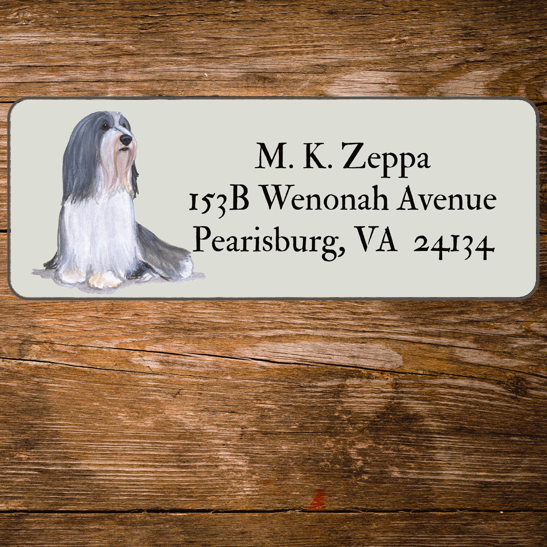 Return address label with a Bearded Collie illustration