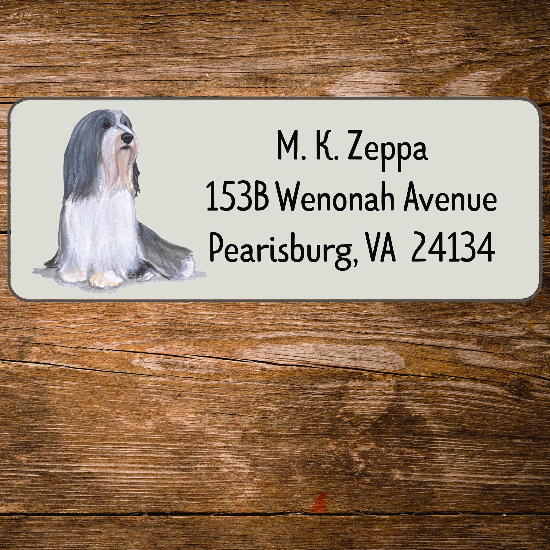 Return address label with a Bearded Collie illustration