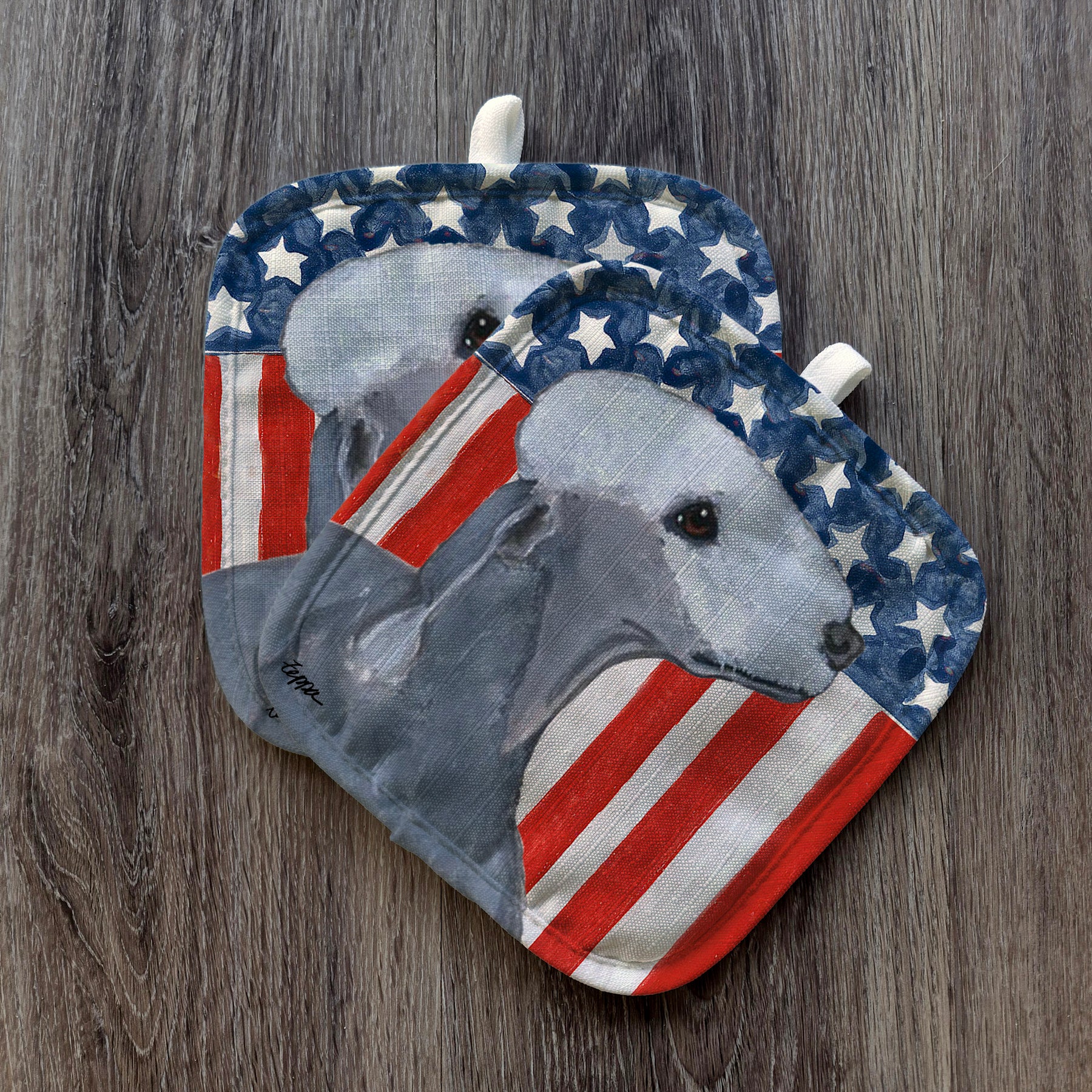 Bedlington Terrier Americana Pot Holder Set