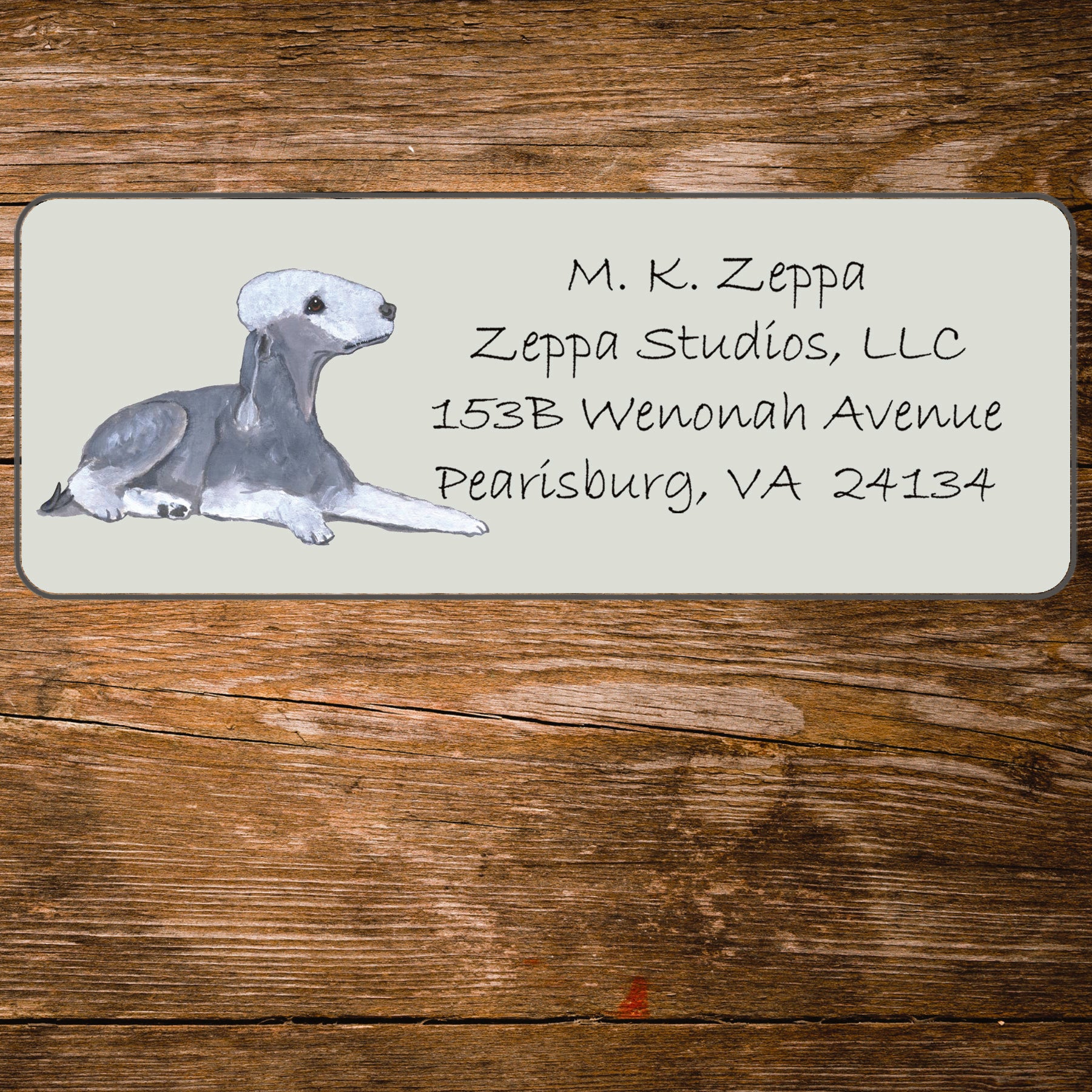 Return address label with a Bedlington Terrier illustration