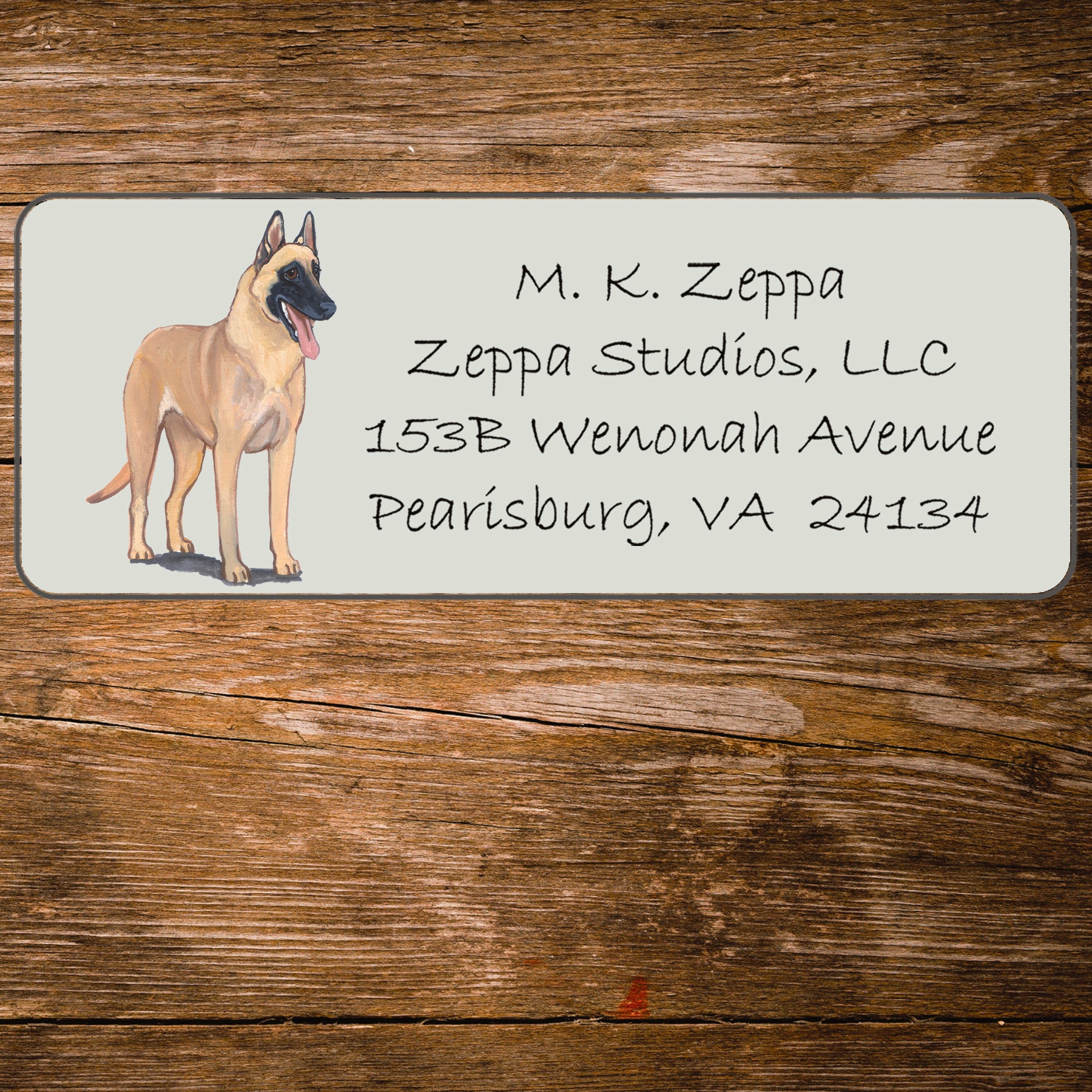 Return address label with a Belgian Malinois illustration