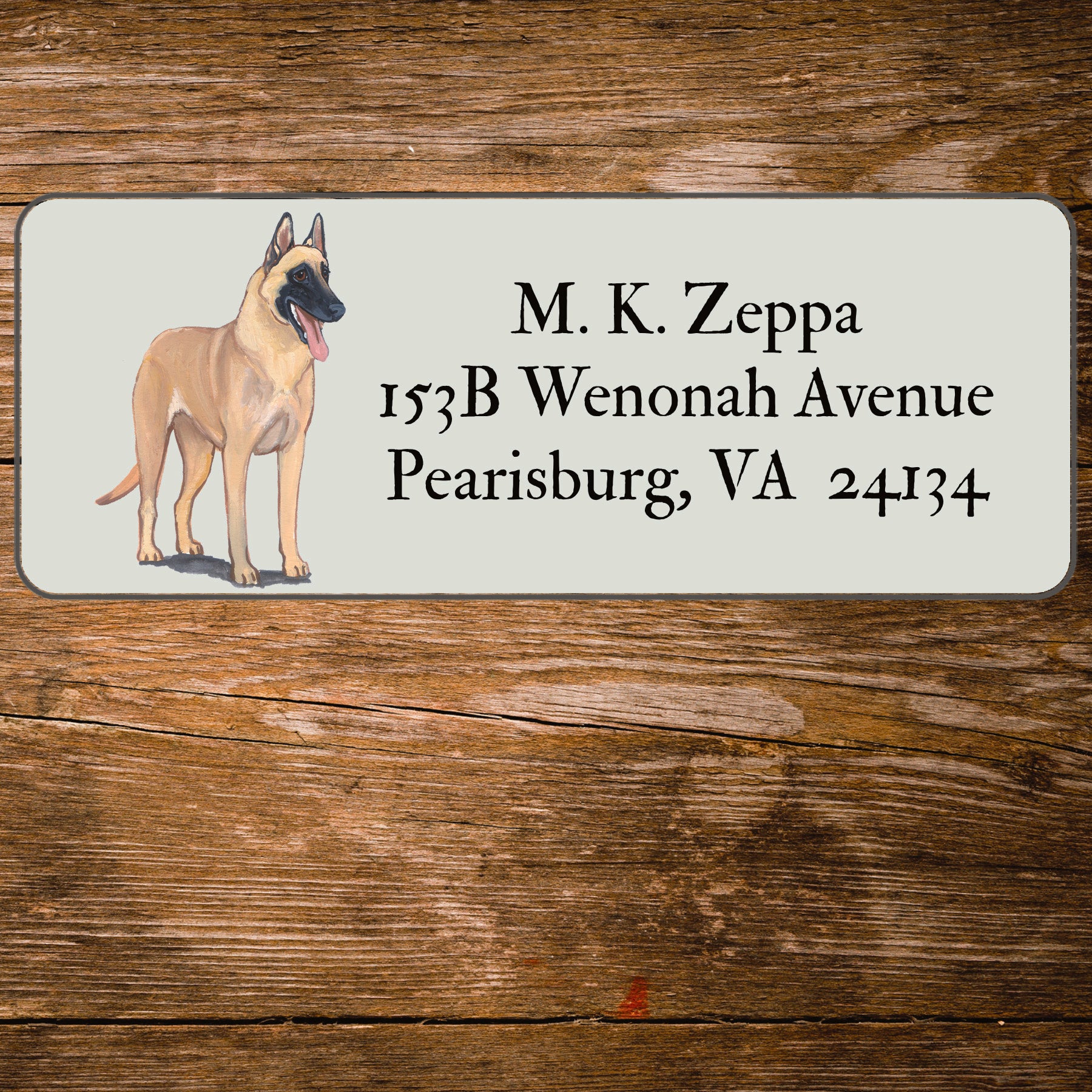 Return address label with a Belgian Malinois illustration