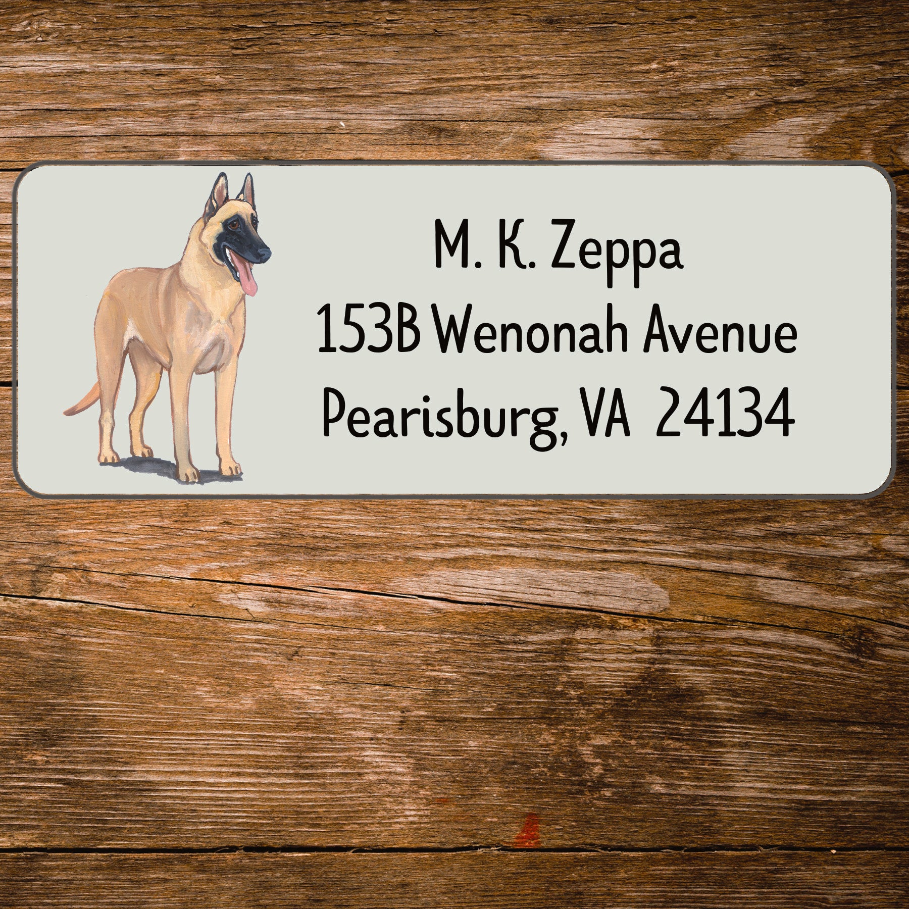 Return address label with a Belgian Malinois illustration