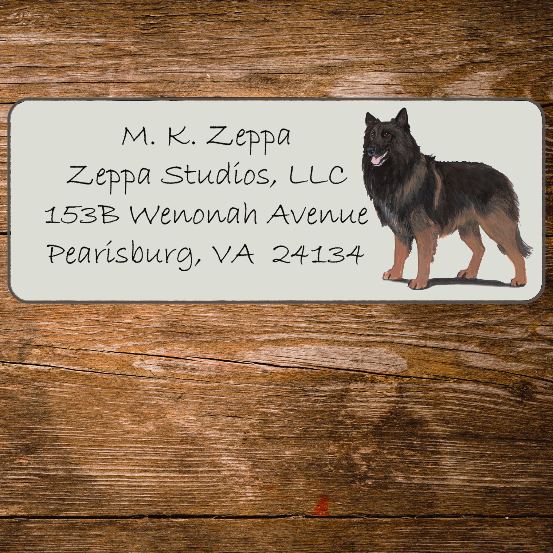Return address label with a Belgian Tervuren illustration
