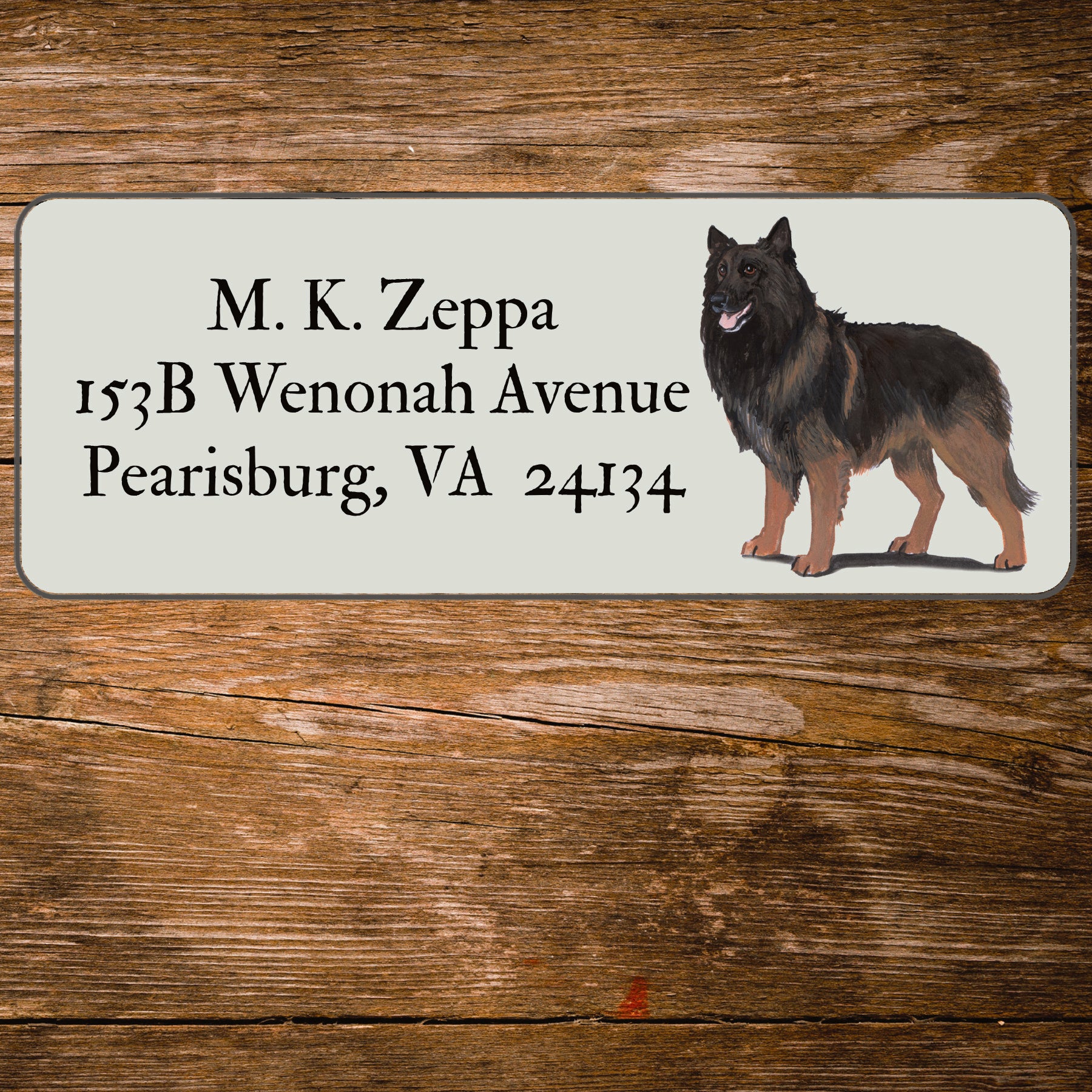 Return address label with a Belgian Tervuren illustration