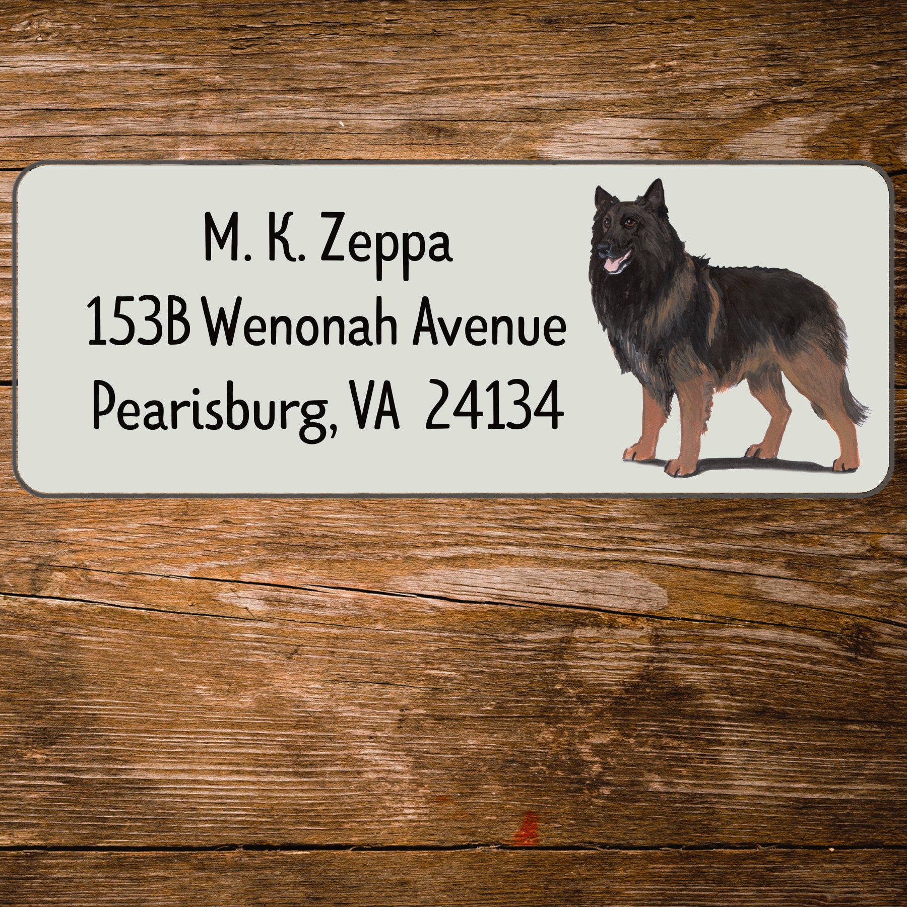 Return address label with a Belgian Tervuren illustration