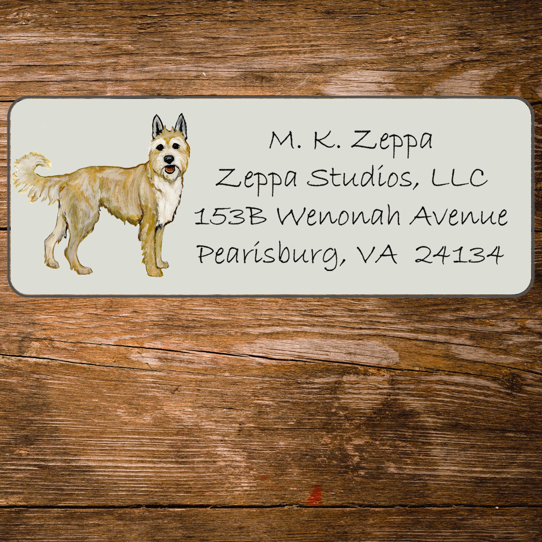 Return address label with an illustration of a Berger Picard