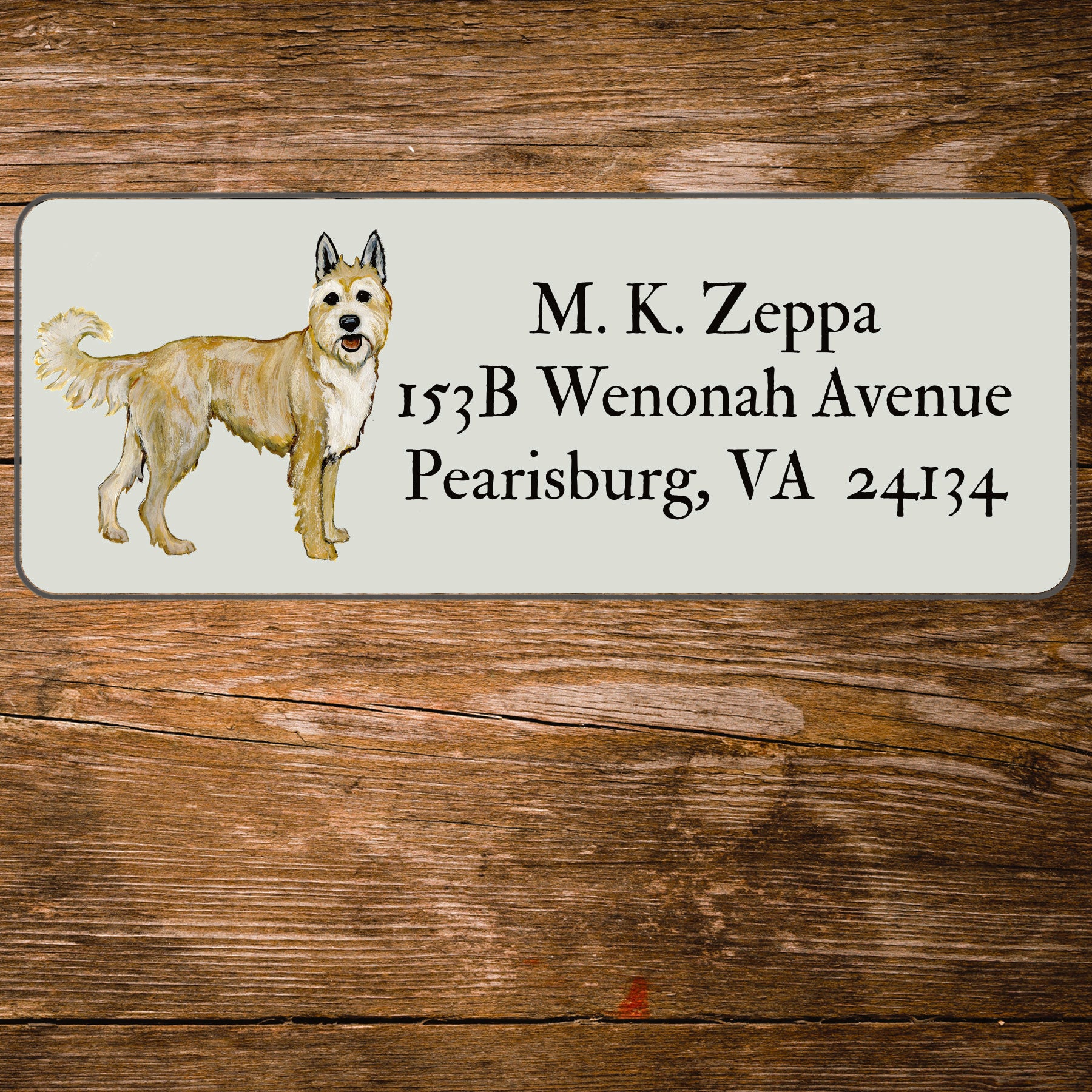 Return address label with an illustration of a Berger Picard