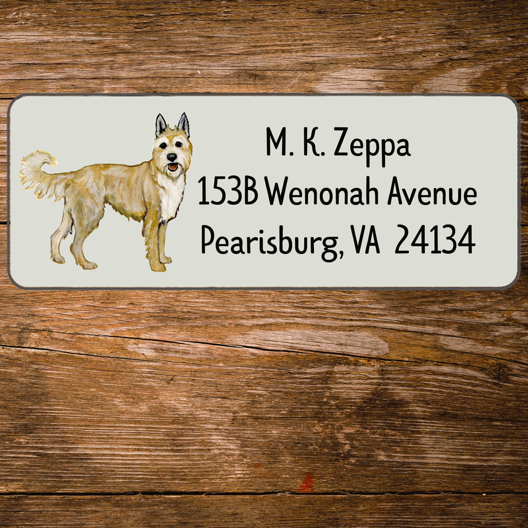 Return address label with an illustration of a Berger Picard