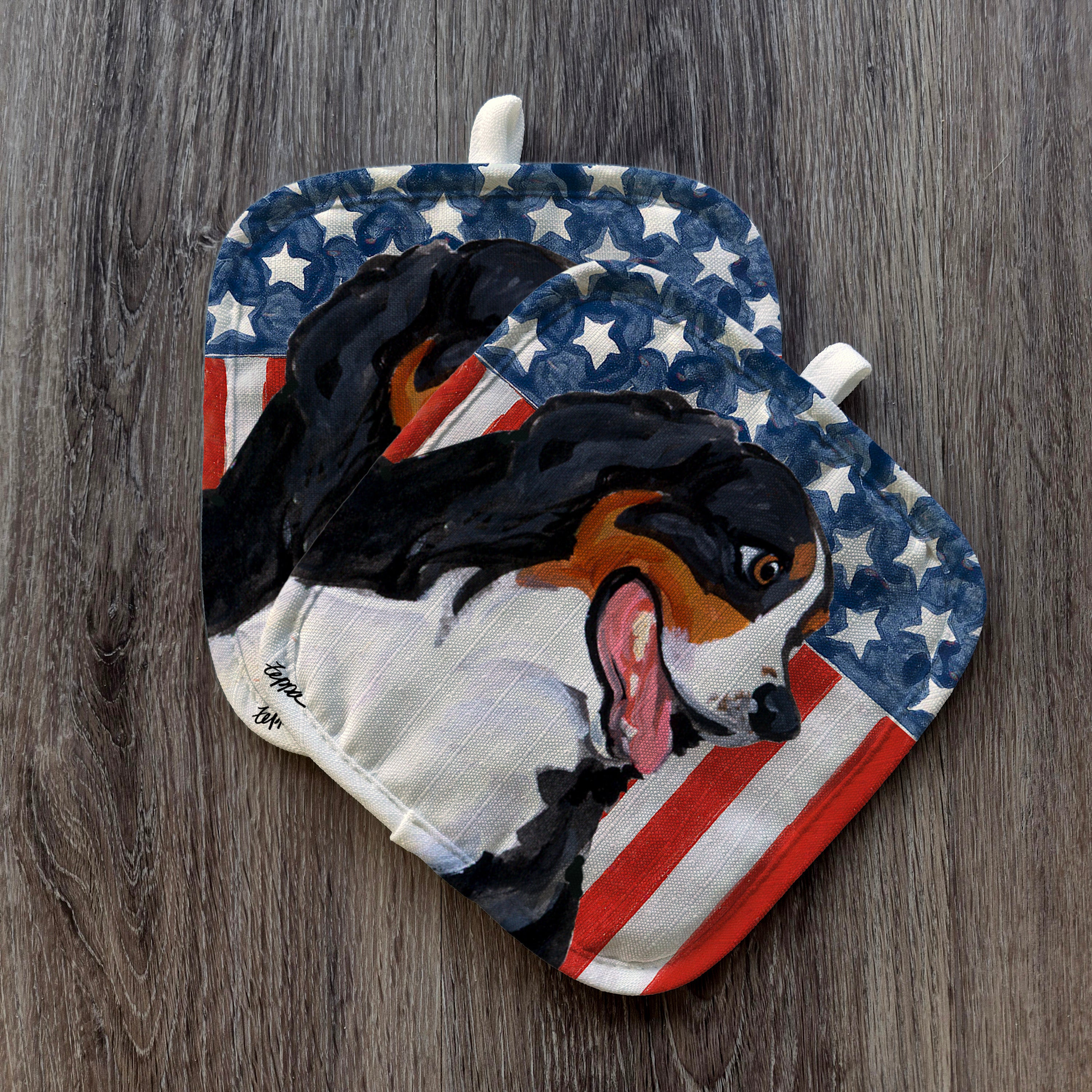 Bernese Mountain Dog Americana Pot Holder Set