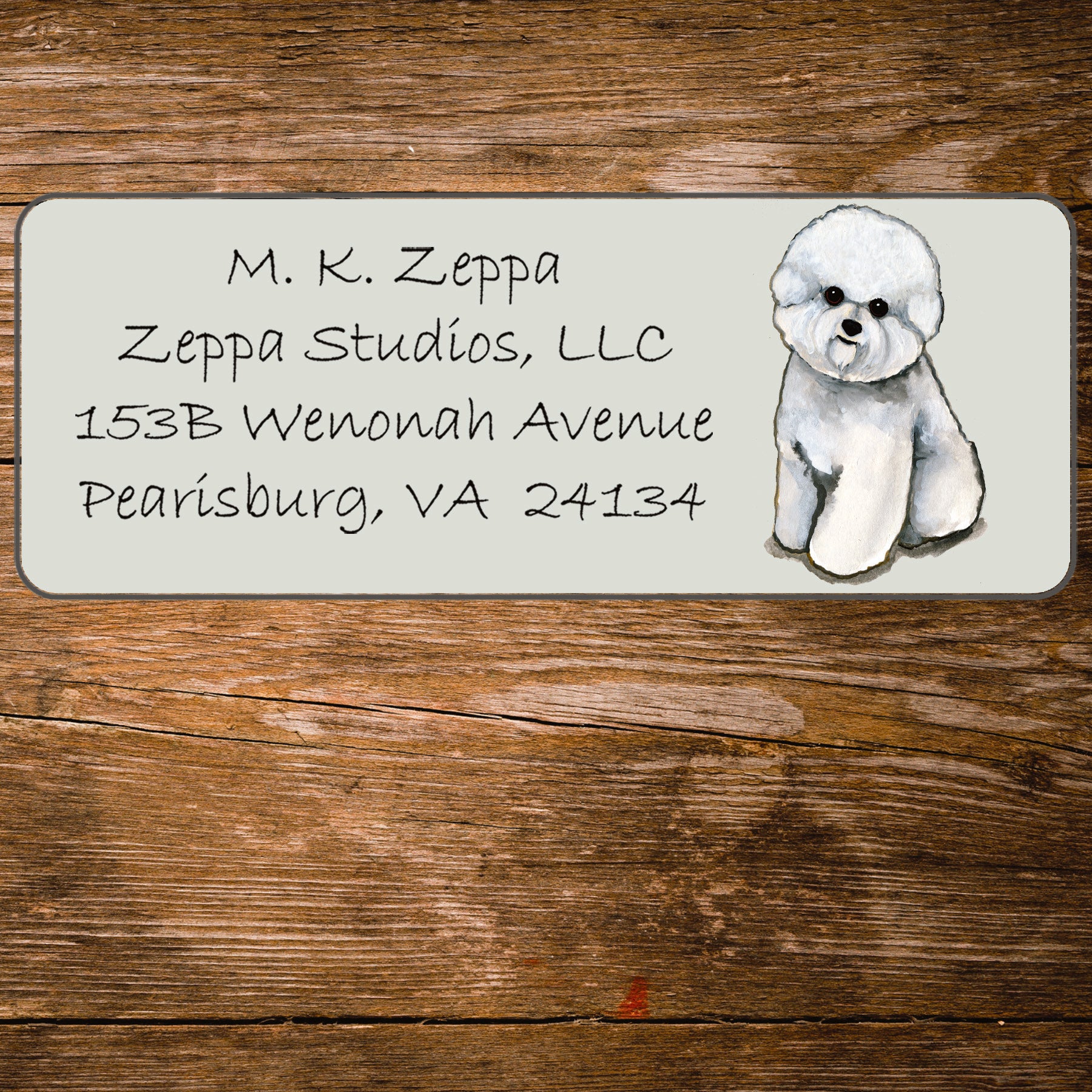 Return address label with a Bichon Frise Dog illustration