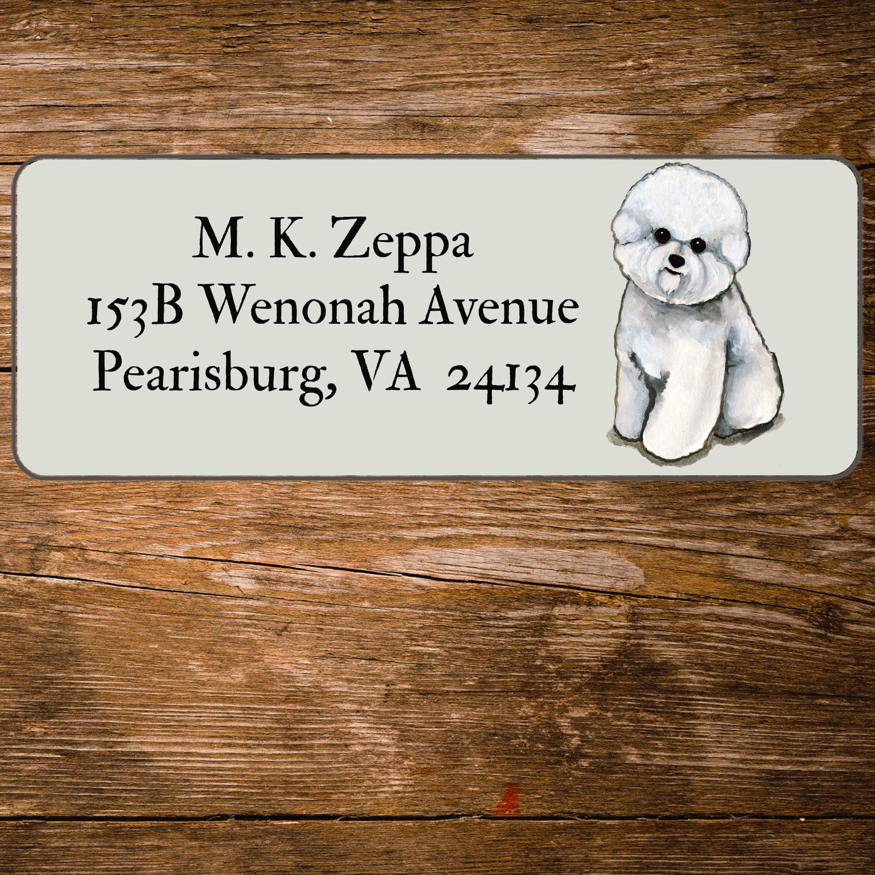 Return address label with a Bichon Frise Dog illustration