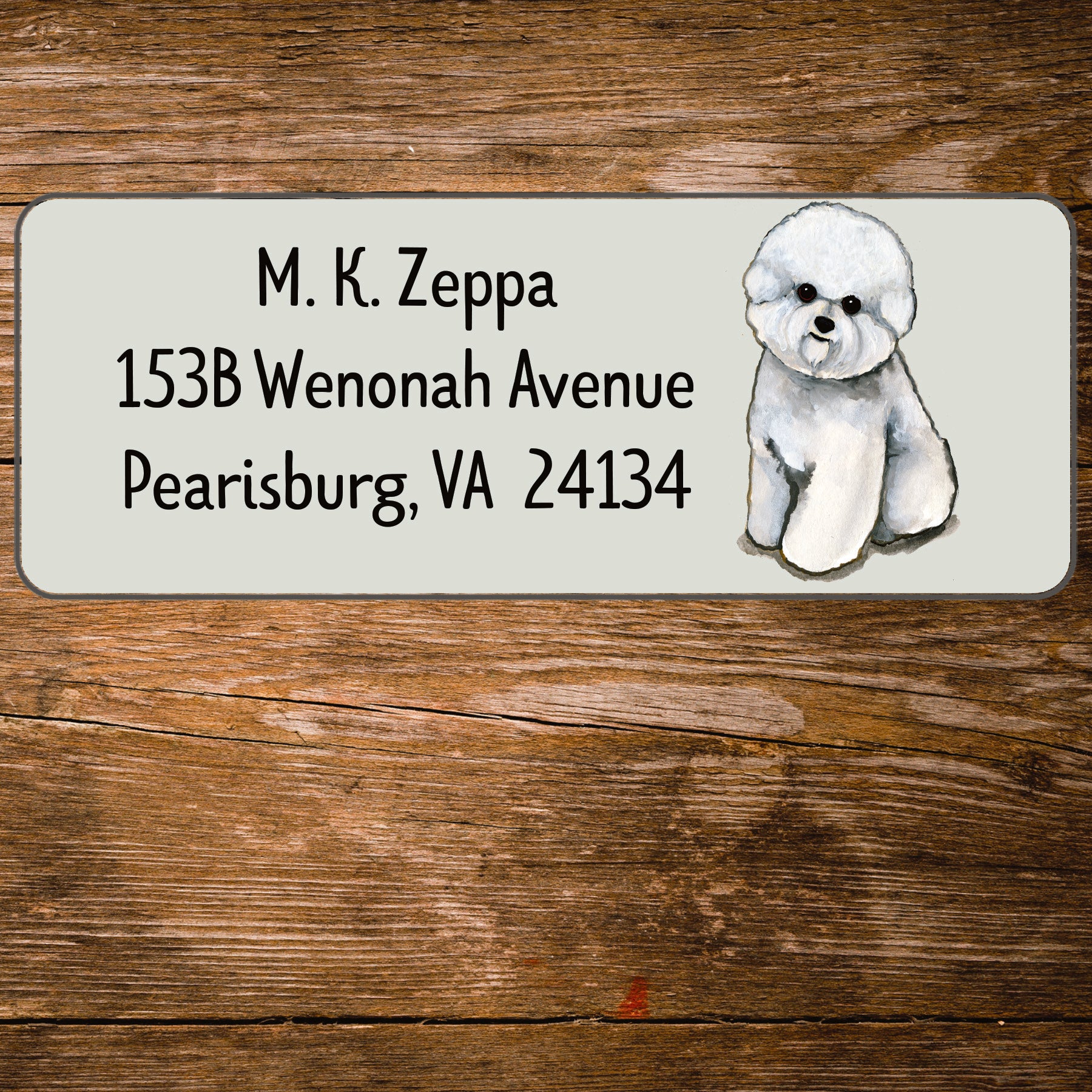 Return address label with a Bichon Frise Dog illustration