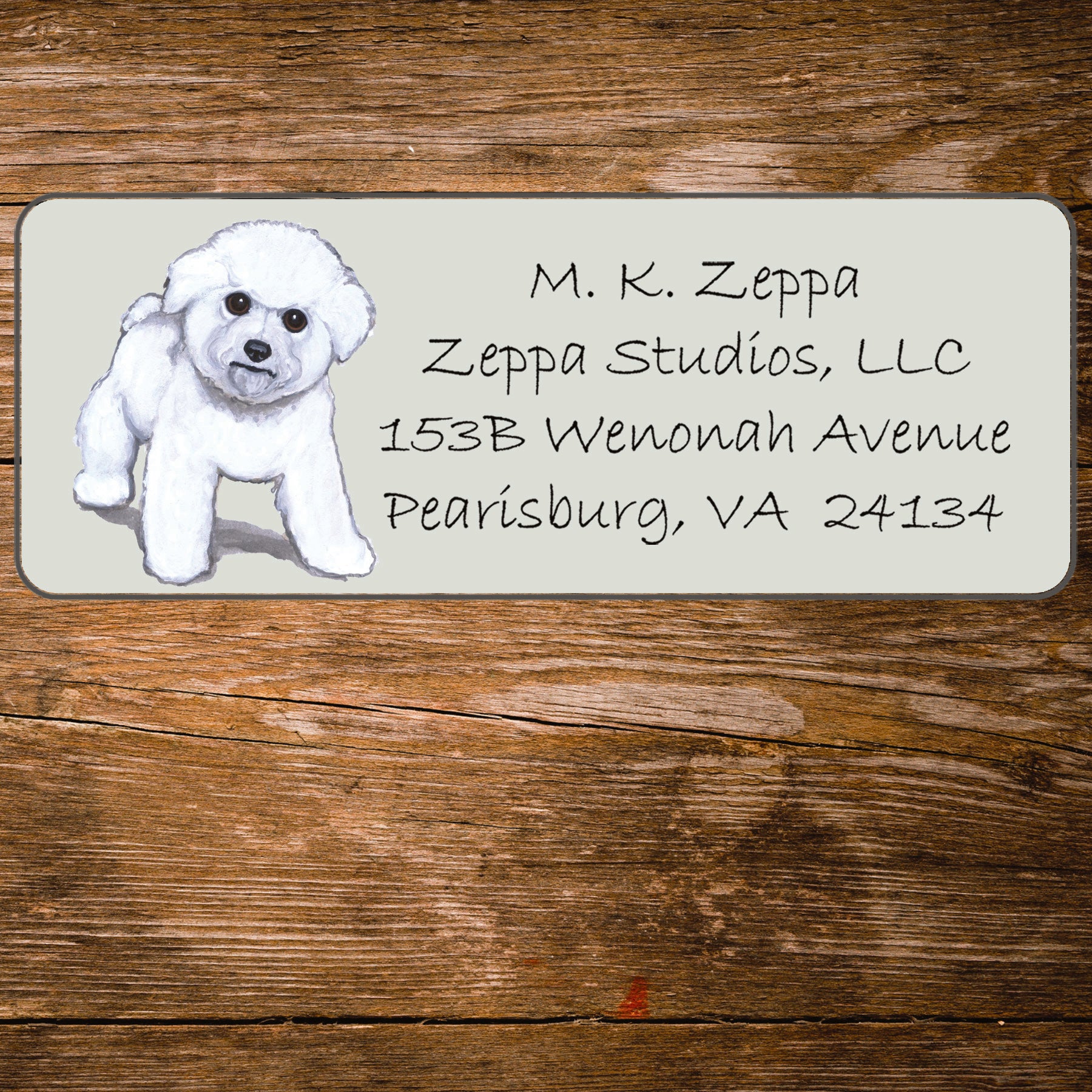 Return address label with a Bichon Frise Dog illustration