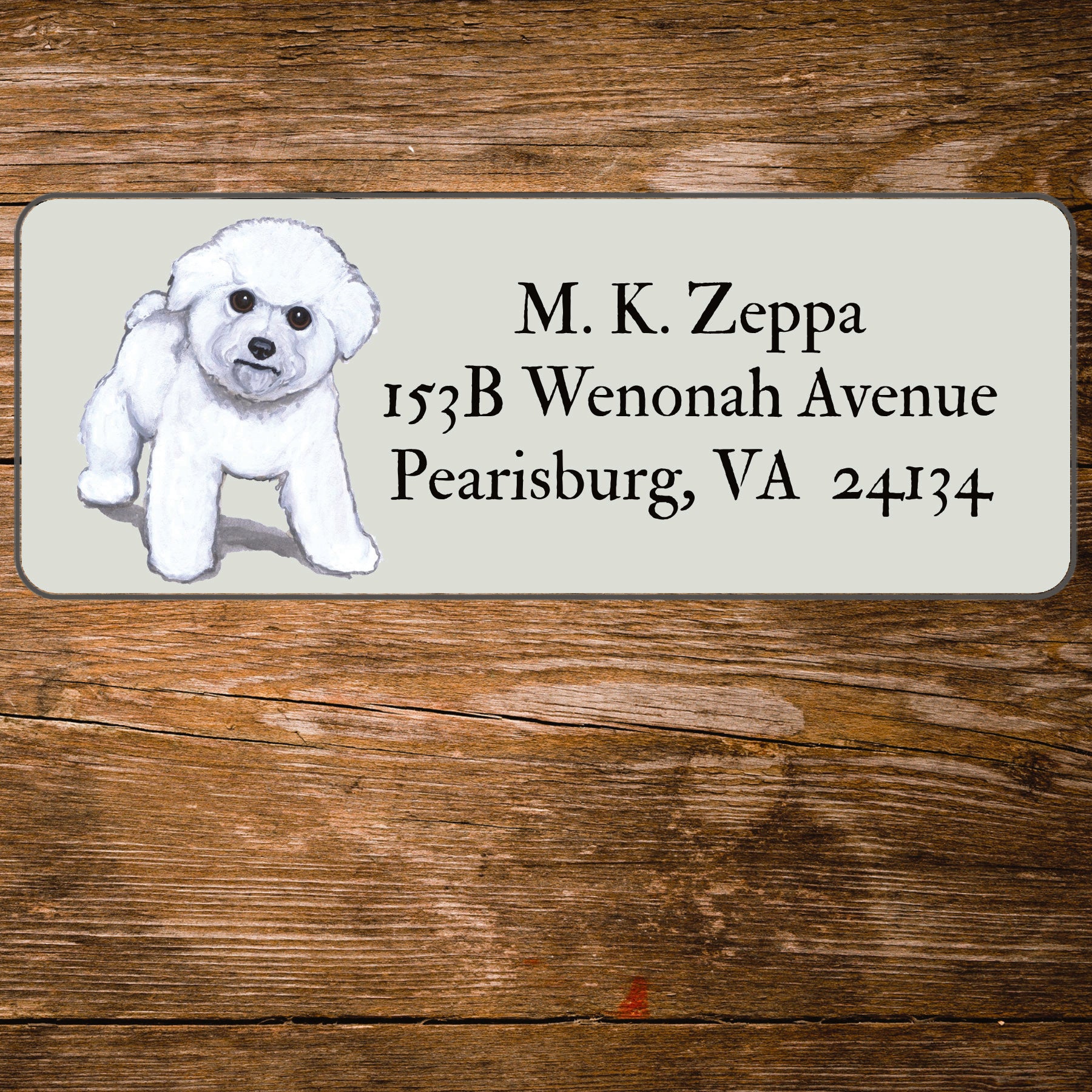 Return address label with a Bichon Frise Dog illustration