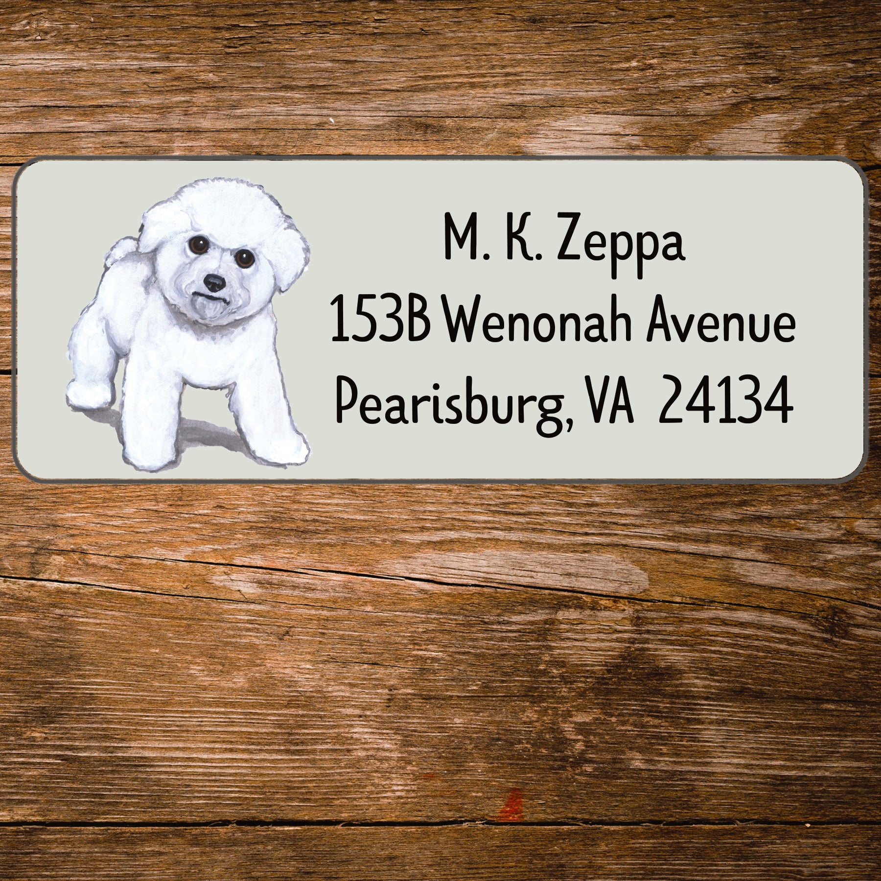 Return address label with a Bichon Frise Dog illustration