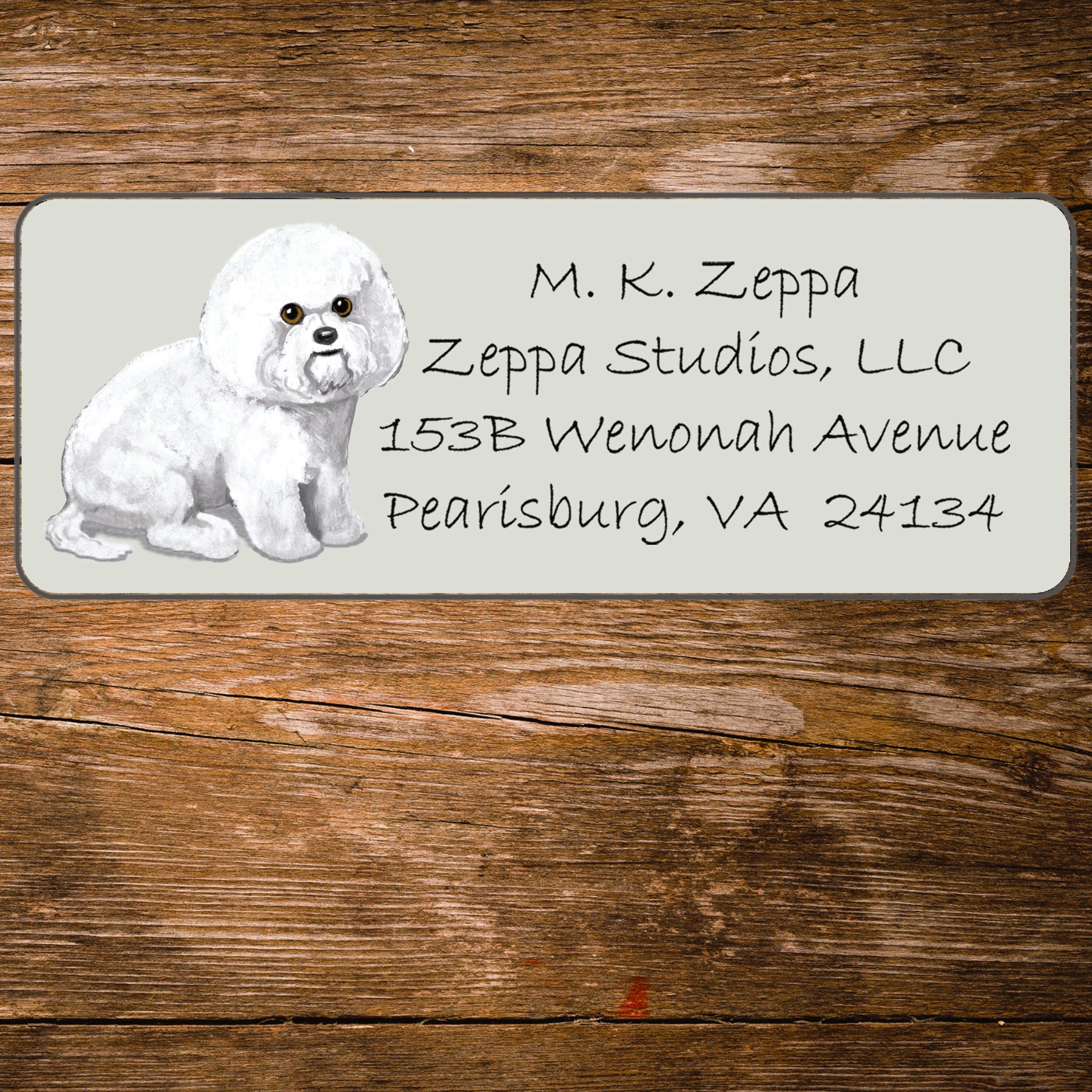 Return address label with a Bichon Frise Dog illustration